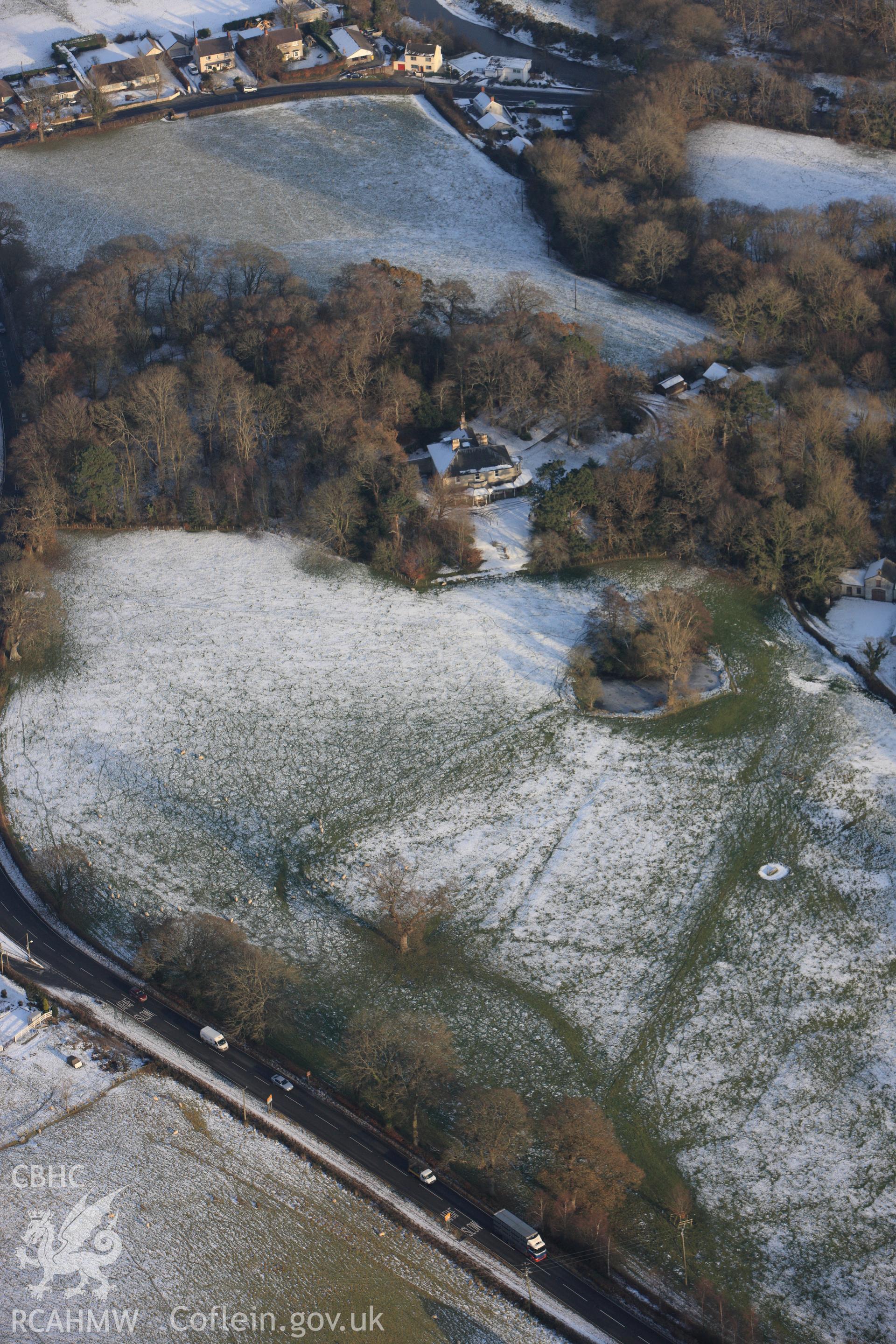 RCAHMW colour oblique photograph of Aberllolwyn garden, Llanfarian, showing garden earthworks. Taken by Toby Driver on 02/12/2010.