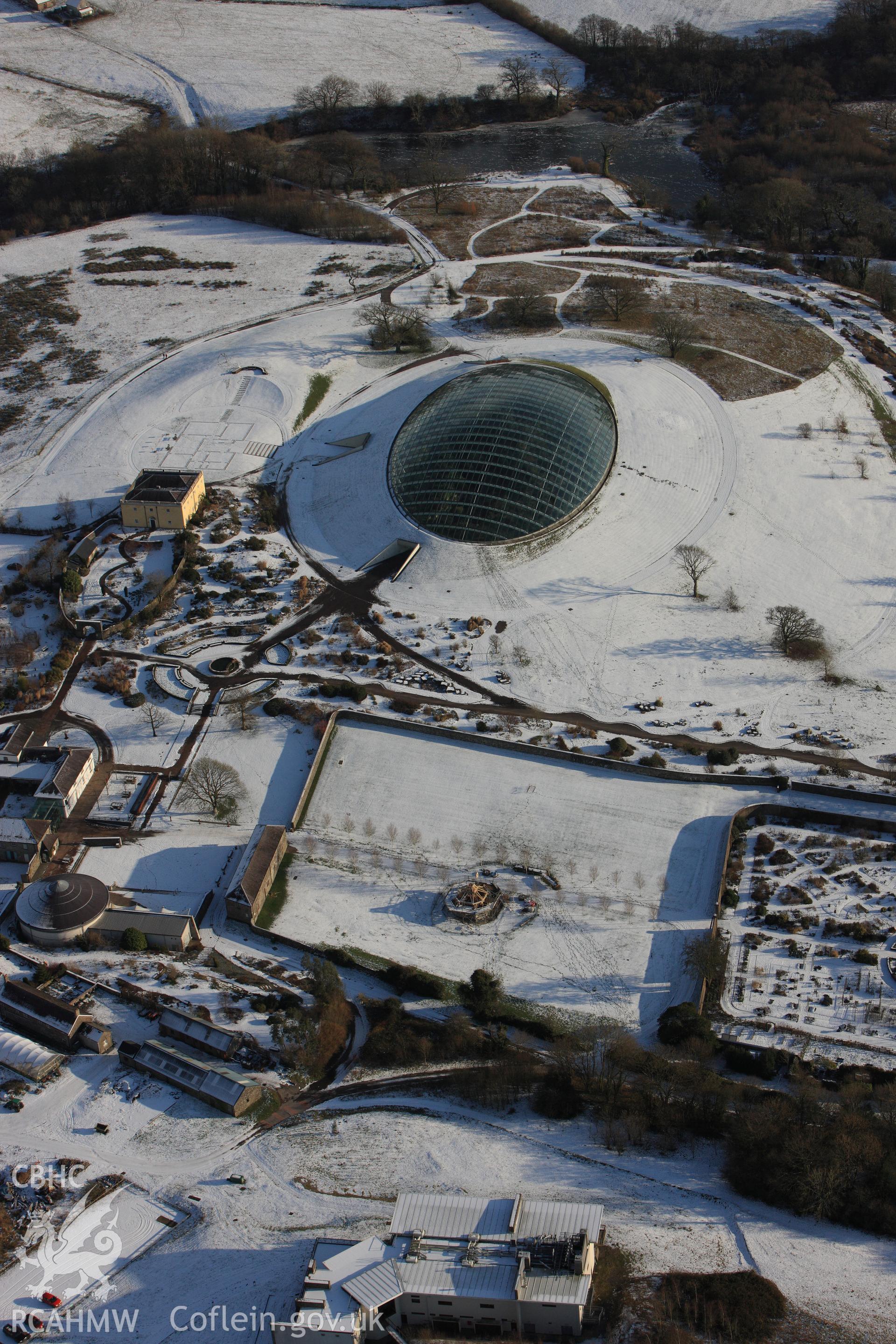 RCAHMW colour oblique photograph of the National Botanic Garden of Wales, with snow. Taken by Toby Driver on 01/12/2010.
