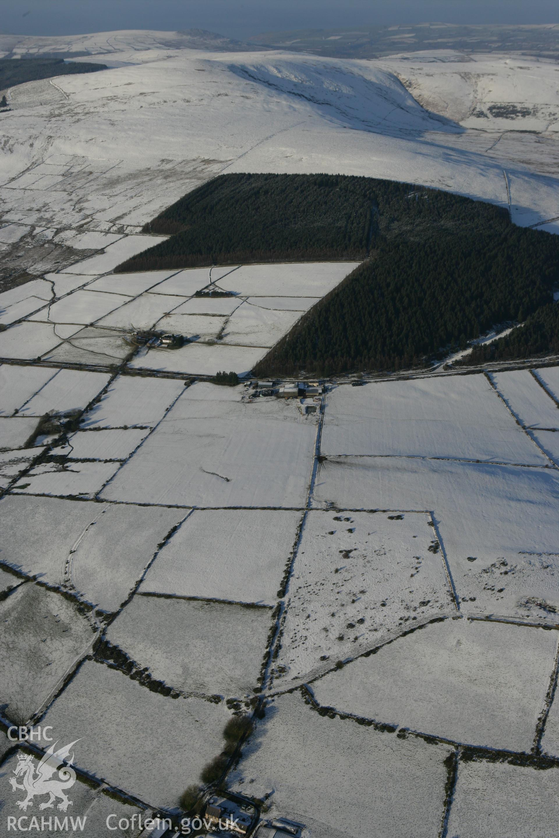 RCAHMW colour oblique photograph of Mynydd Bach, showing possible prehistoric enclosure. Taken by Toby Driver on 01/12/2010.