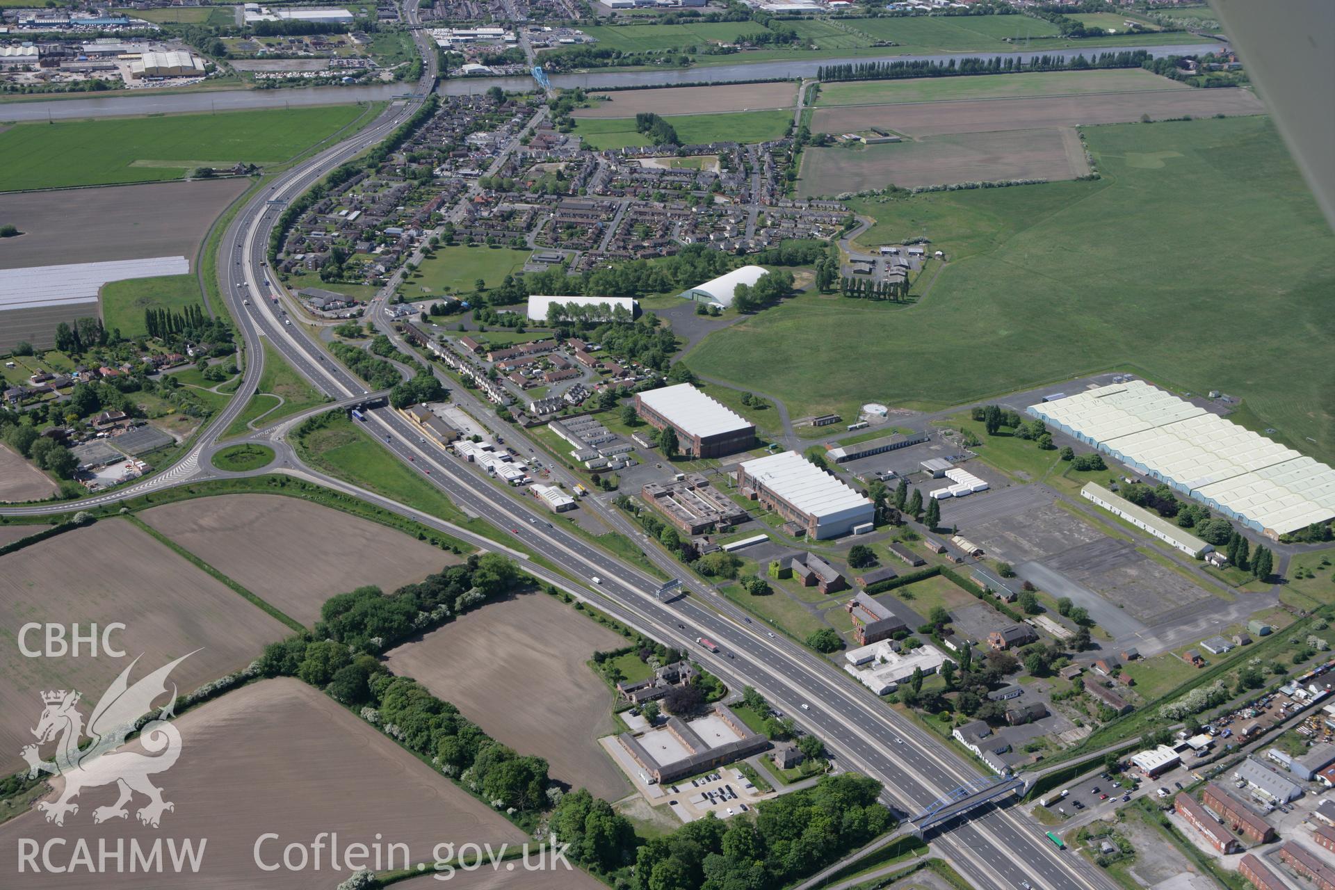 RCAHMW colour oblique photograph of Sealand Airfield, North Shotwick, near Queensferry. Taken by Toby Driver on 27/05/2010.