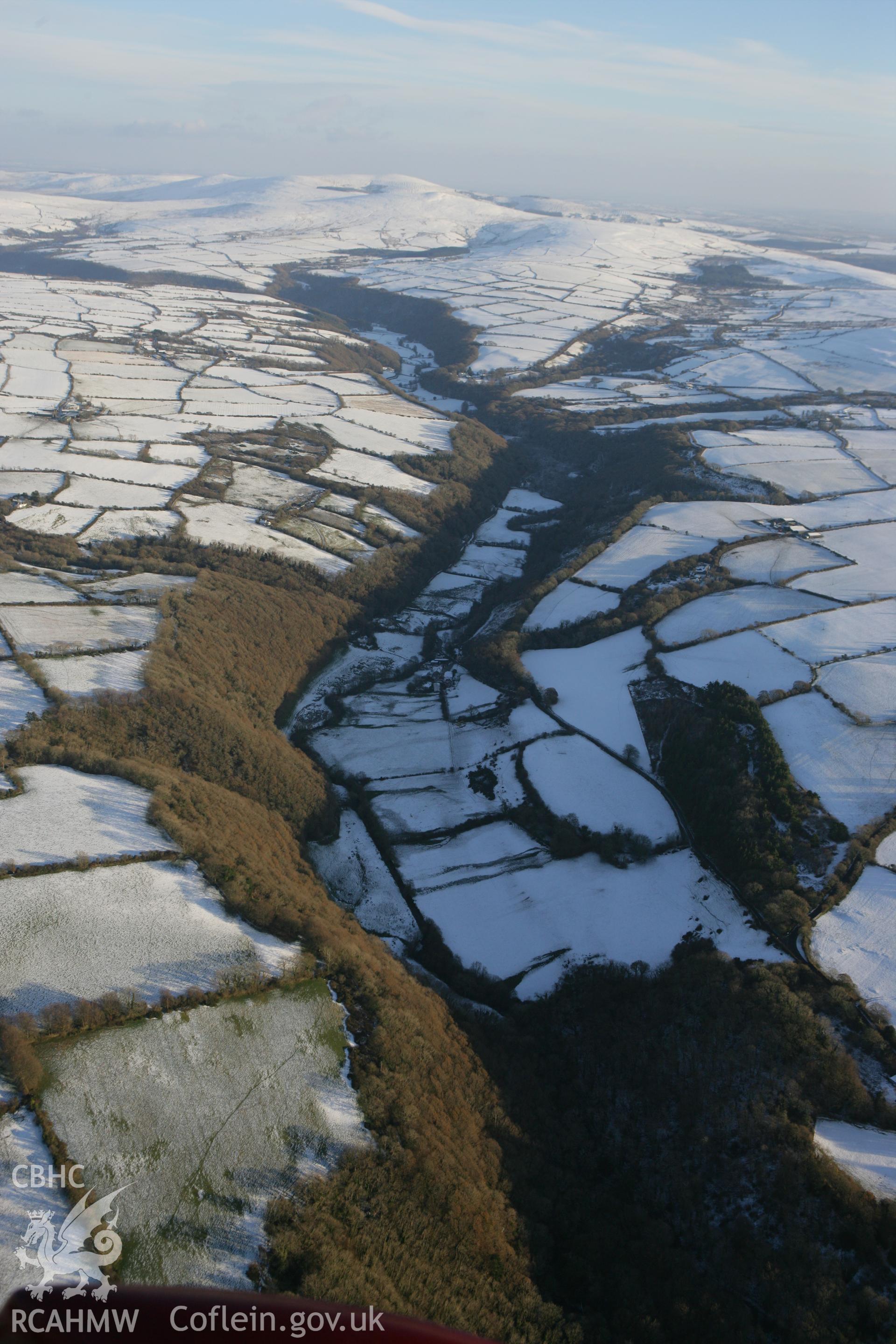 RCAHMW colour oblique photograph of Cwm Gwaun (Gwaun Valley), showing a winter landscape. Taken by Toby Driver on 01/12/2010.