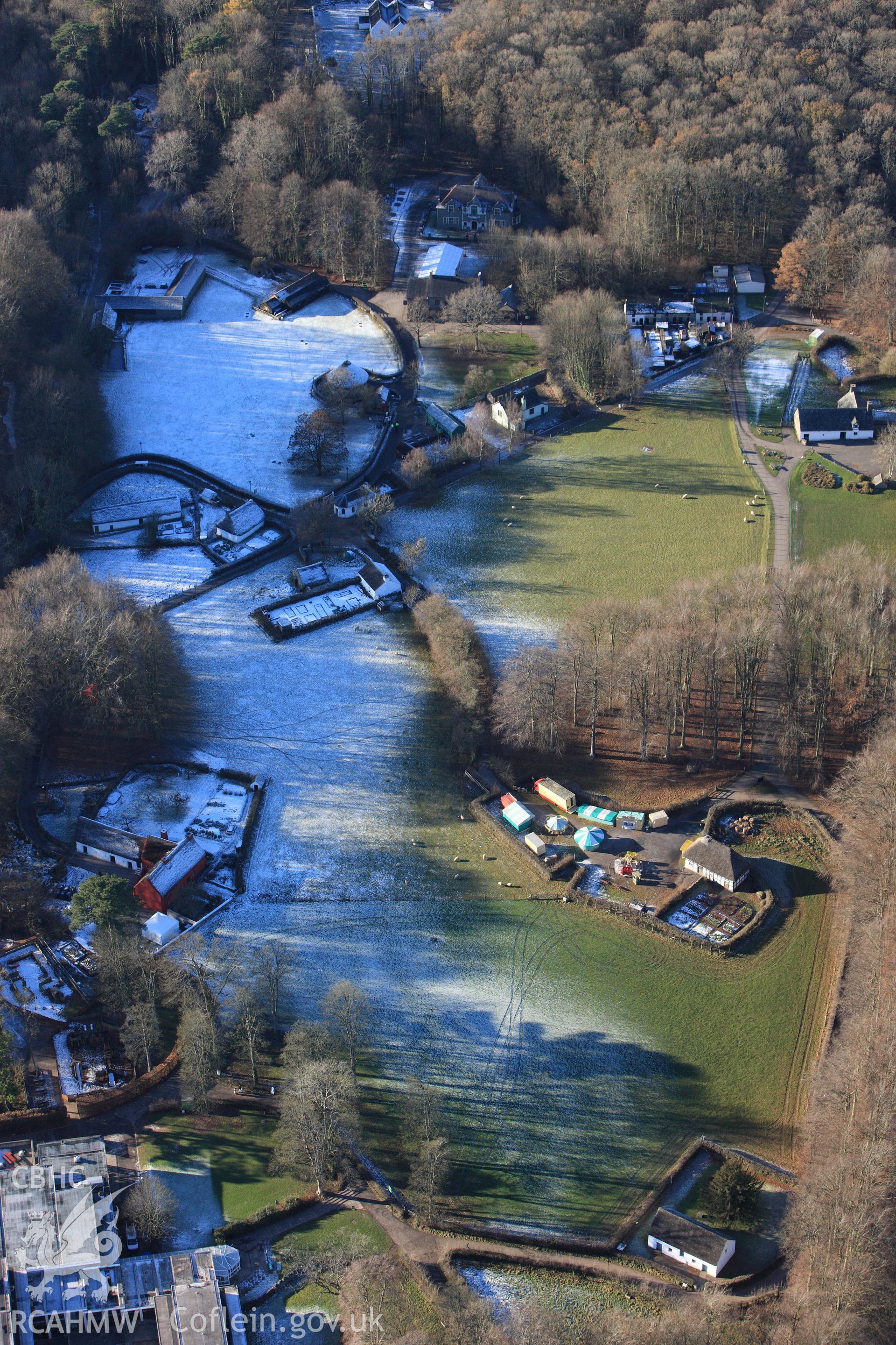 RCAHMW colour oblique photograph of Museum of Welsh Life, St Fagans. Taken by Toby Driver on 08/12/2010.