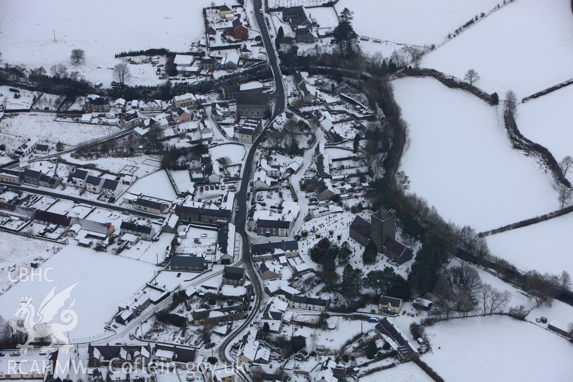 RCAHMW colour oblique photograph of Llanddewi Brefi village. Taken by Toby Driver on 02/12/2010.