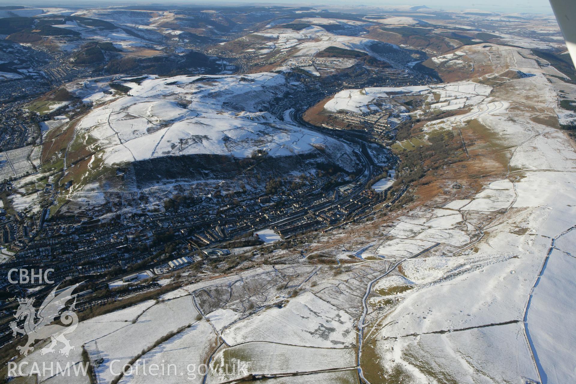 RCAHMW colour oblique photograph of Ynyshir, landscape looking north, showing Ynyshir mine workings. Taken by Toby Driver on 08/12/2010.