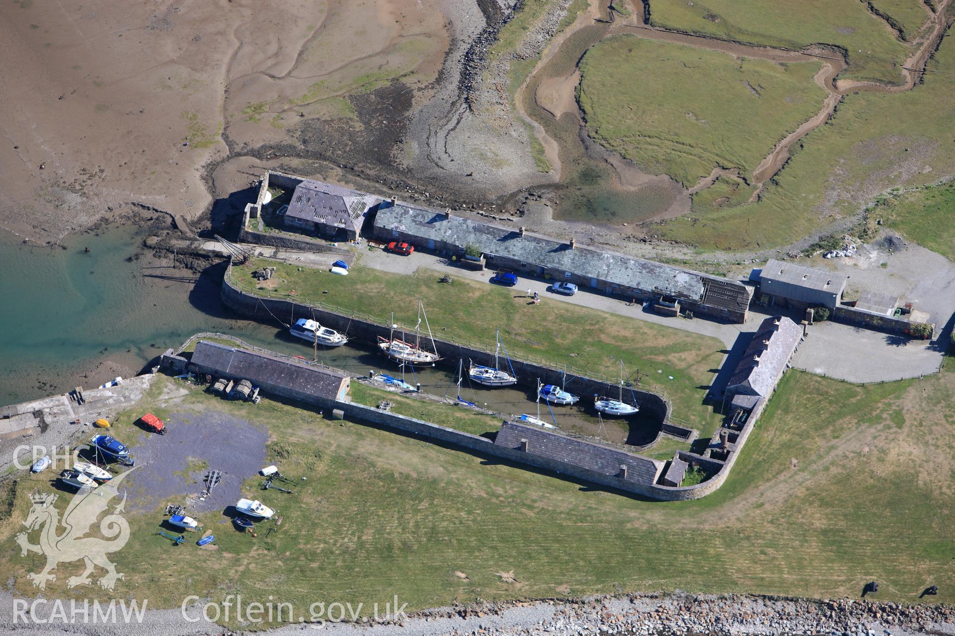 RCAHMW colour oblique photograph of Fort Belan dockyard. Taken by Toby Driver on 16/06/2010.