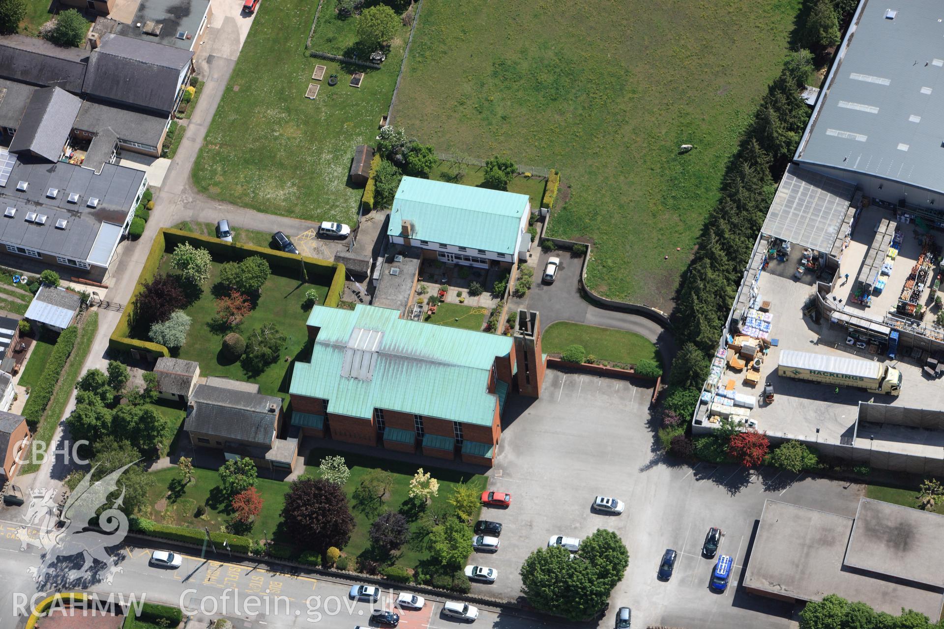 RCAHMW colour oblique photograph of St David's Catholic Church, Ponterwyl, Mold. Taken by Toby Driver on 27/05/2010.