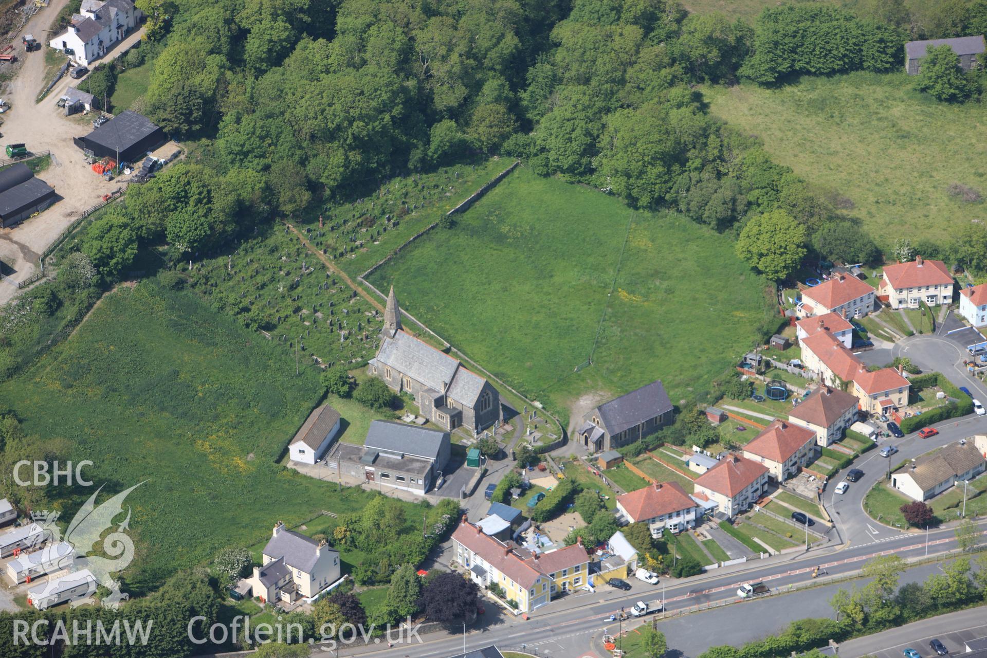 RCAHMW colour oblique photograph of St. Llwchaearn's Church, Newquay. Taken by Toby Driver on 25/05/2010.