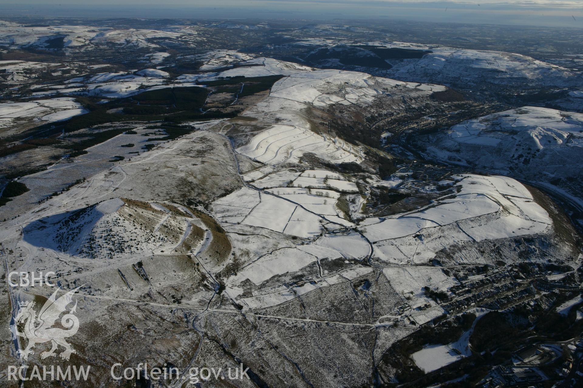 RCAHMW colour oblique photograph of Pendyrys colliery and tips above Tylorstown, looking south. Taken by Toby Driver on 08/12/2010.