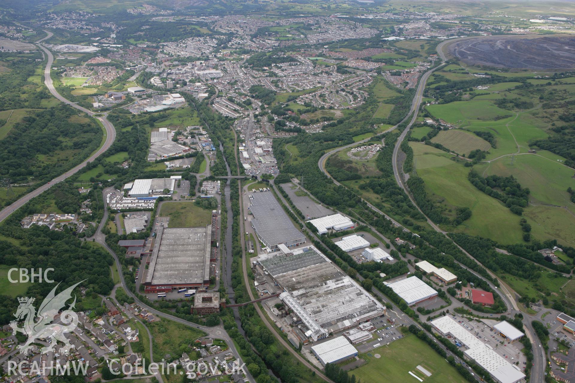 RCAHMW colour oblique photograph of Hoover Factory, Merthyr Tydfil. Taken by Toby Driver on 29/07/2010.