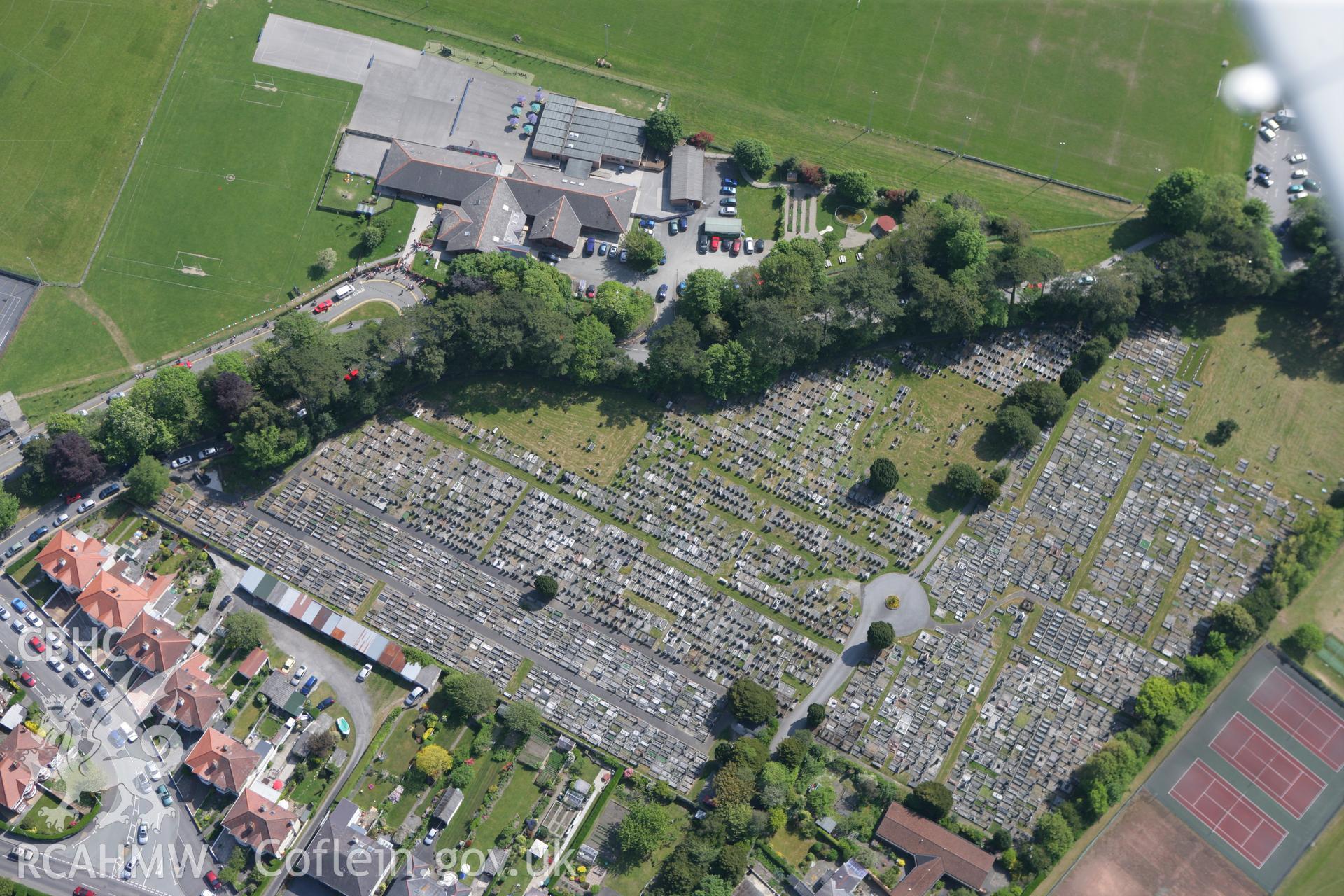 RCAHMW colour oblique photograph of Muncipal cemetery, Llanbadarn Fawr. Taken by Toby Driver on 25/05/2010.