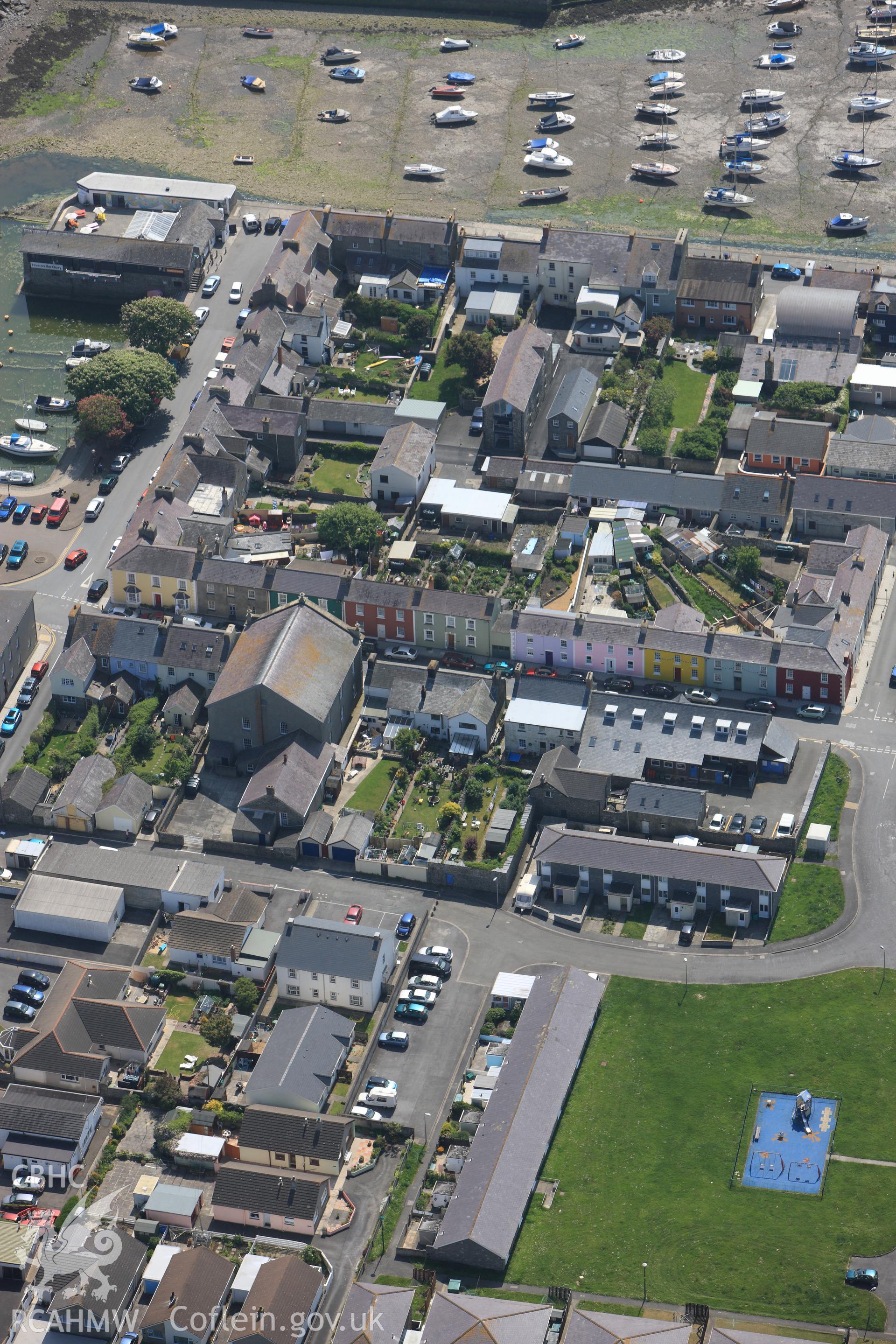 RCAHMW colour oblique photograph of Aberaeron, coastal quarter;Tabernacle Welsh Calvinistic Methodist Chapel. Taken by Toby Driver on 25/05/2010.