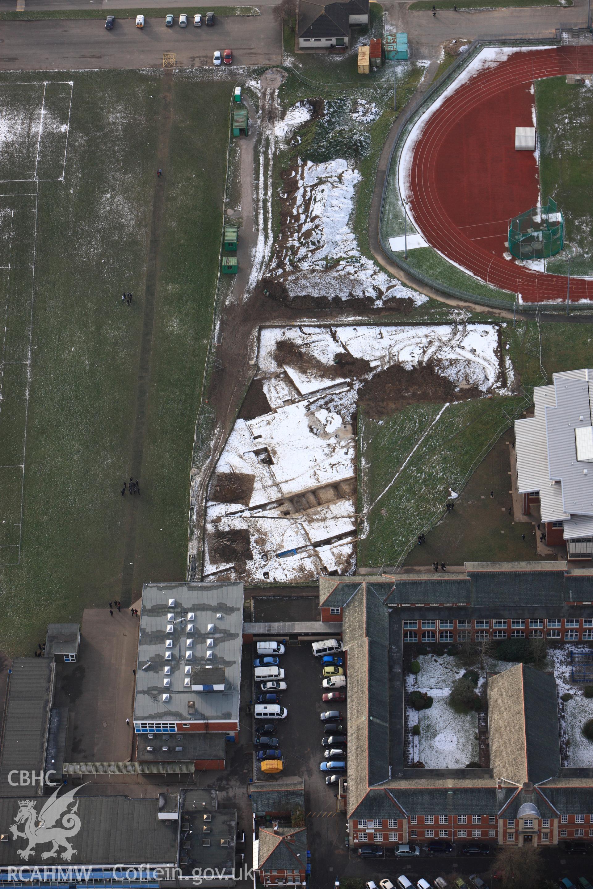 RCAHMW colour oblique photograph of Neath Auxilary Fort, under excavation by GGAT. Taken by Toby Driver on 01/12/2010.