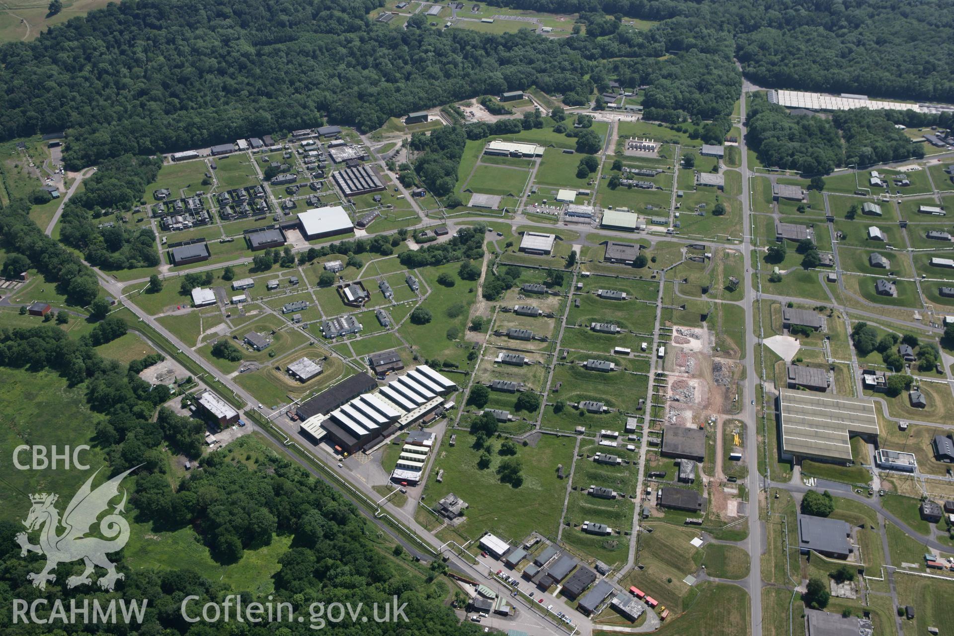 RCAHMW colour oblique photograph of Glascoed Royal Ordnance Factory. Taken by Toby Driver on 21/06/2010.