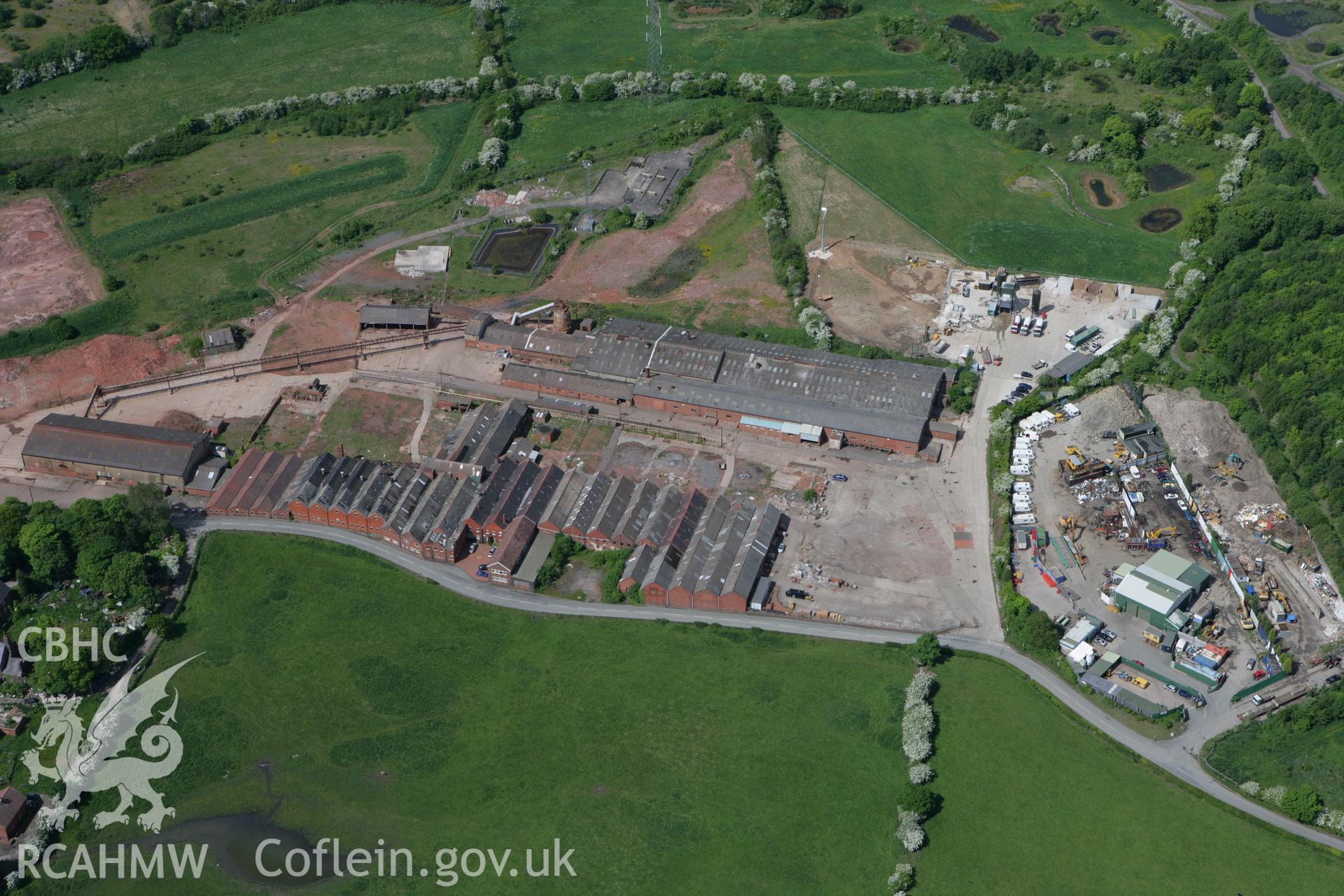 RCAHMW colour oblique photograph of Hafod Red Brick works, Rhosllanerchrugog. Taken by Toby Driver on 27/05/2010.