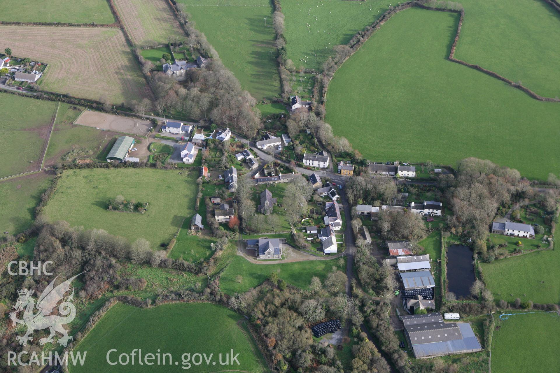 RCAHMW colour oblique photograph of St Nicholas (Tremarchog) village. Taken by Toby Driver on 16/11/2010.