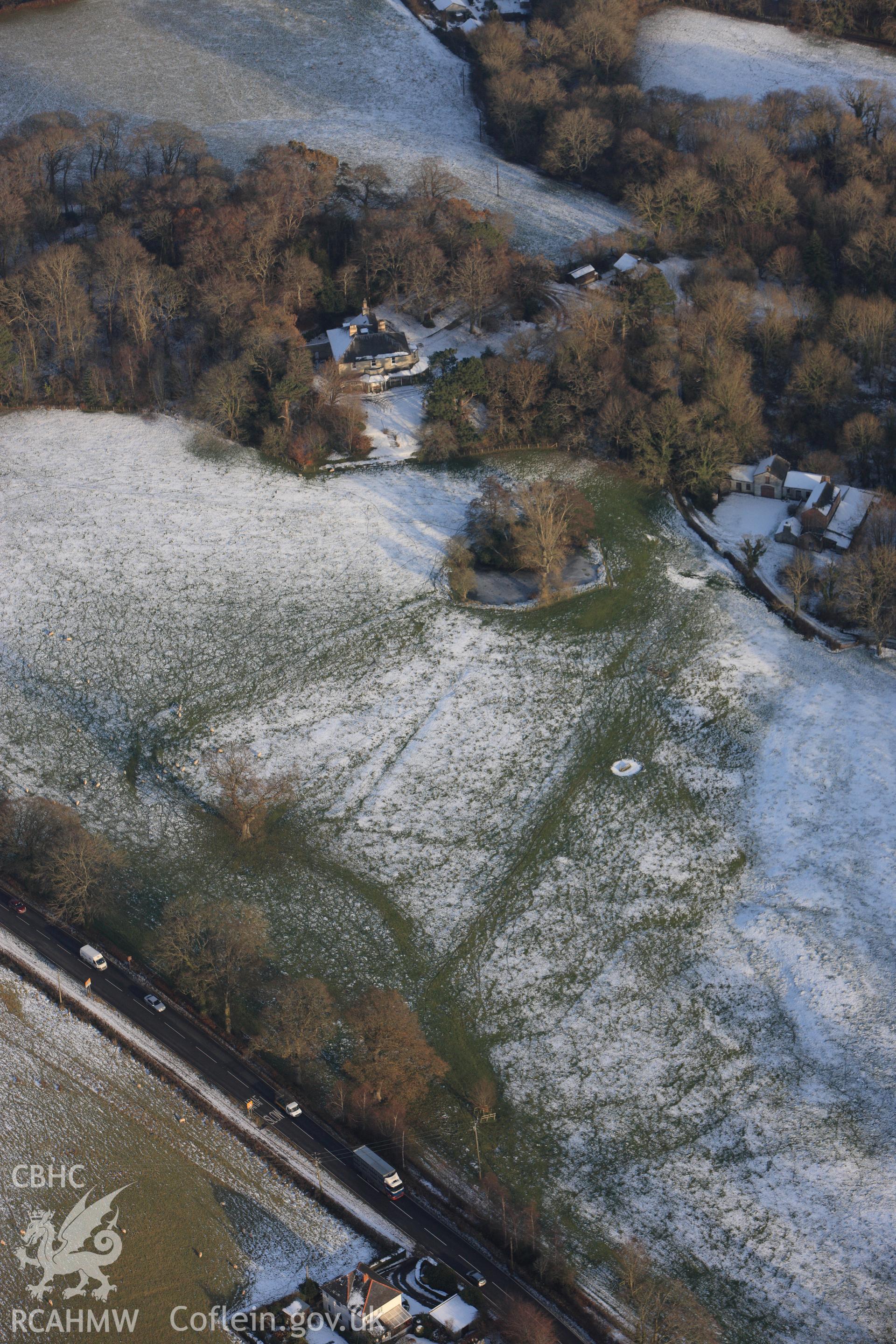 RCAHMW colour oblique photograph of Aberllolwyn garden, Llanfarian, showing garden earthworks. Taken by Toby Driver on 02/12/2010.