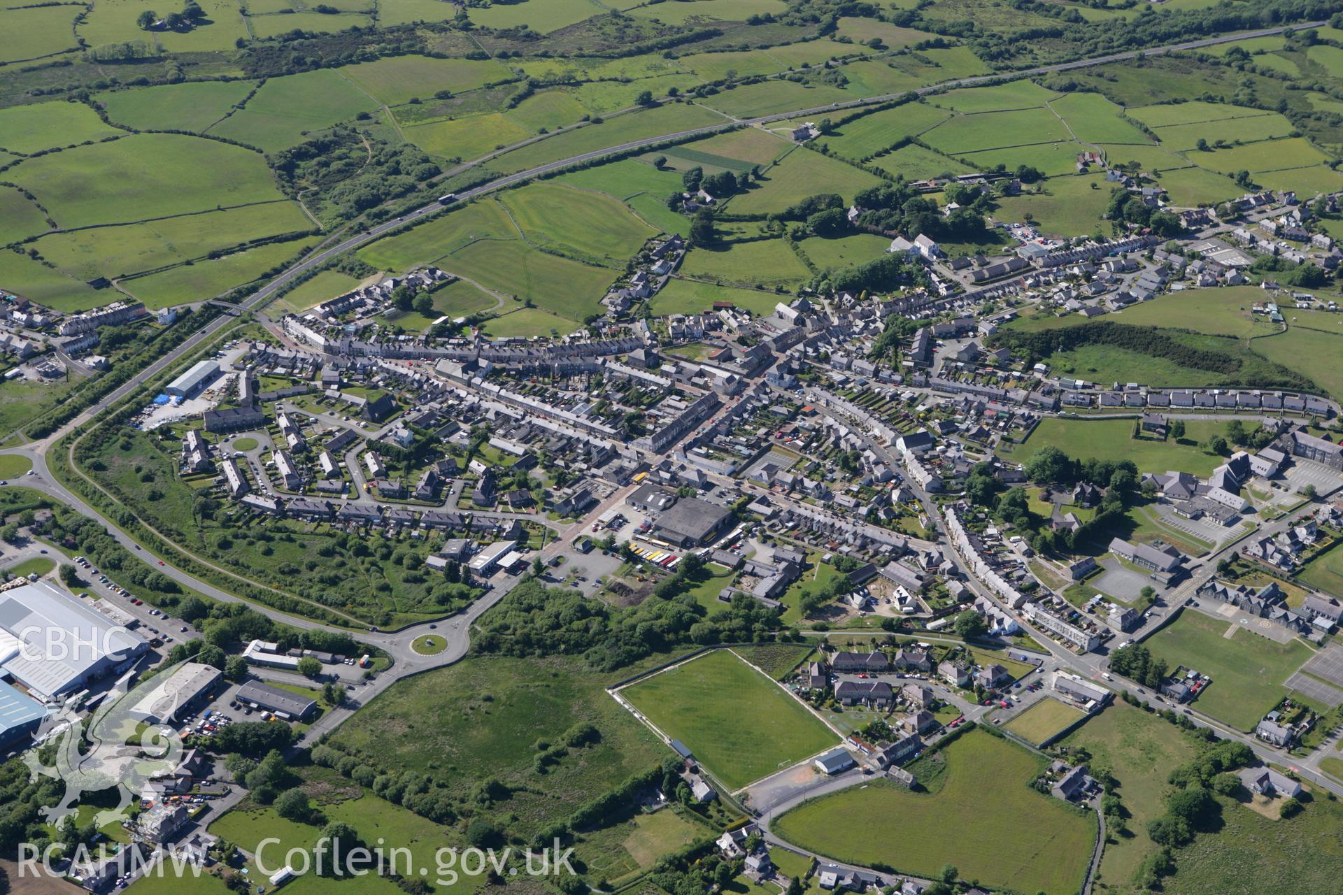 RCAHMW colour oblique photograph of Penygroes village, from the south-east. Taken by Toby Driver on 16/06/2010.