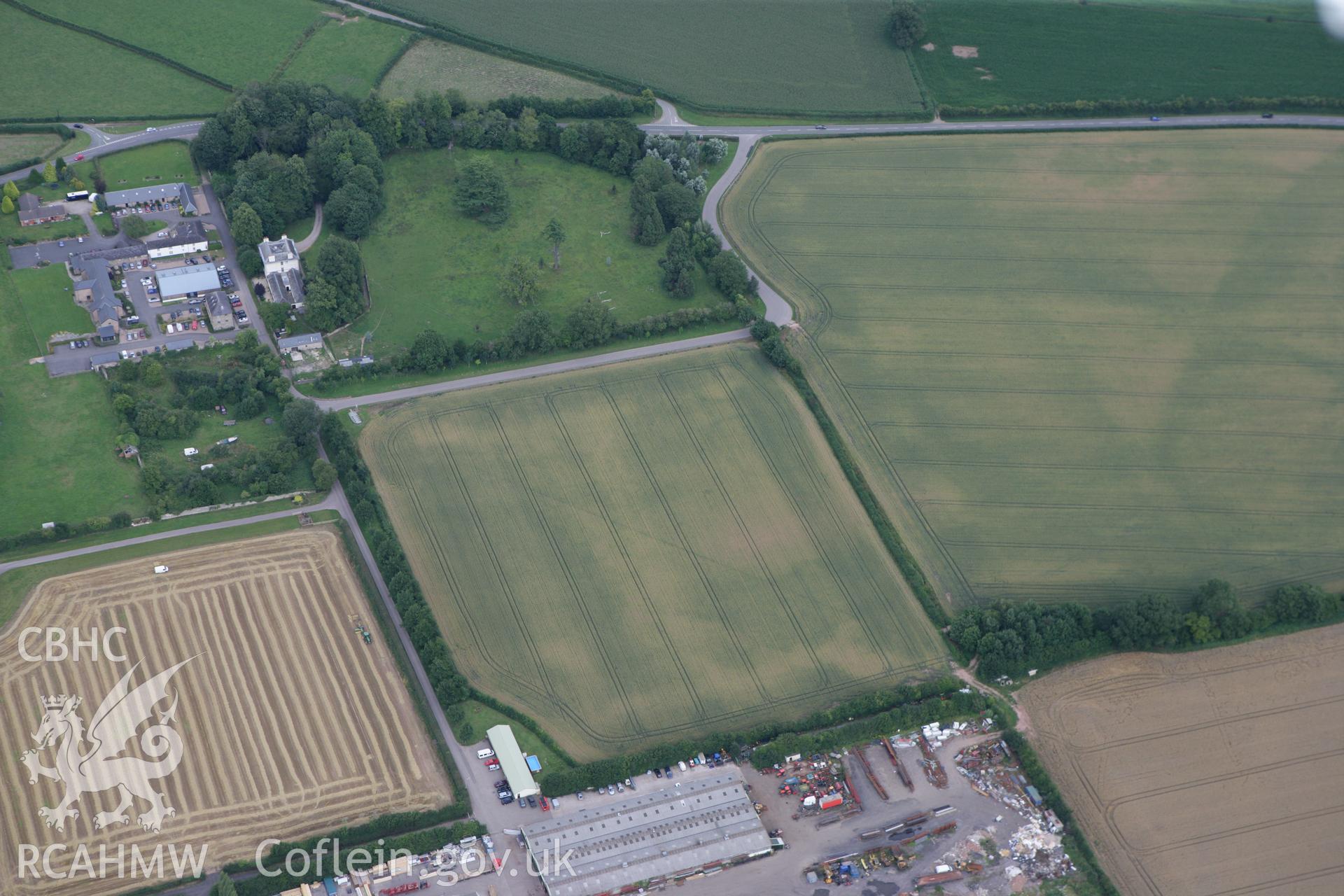 RCAHMW colour oblique photograph of Llancayo Farm Cropmark Enclosures. Taken by Toby Driver on 29/07/2010.