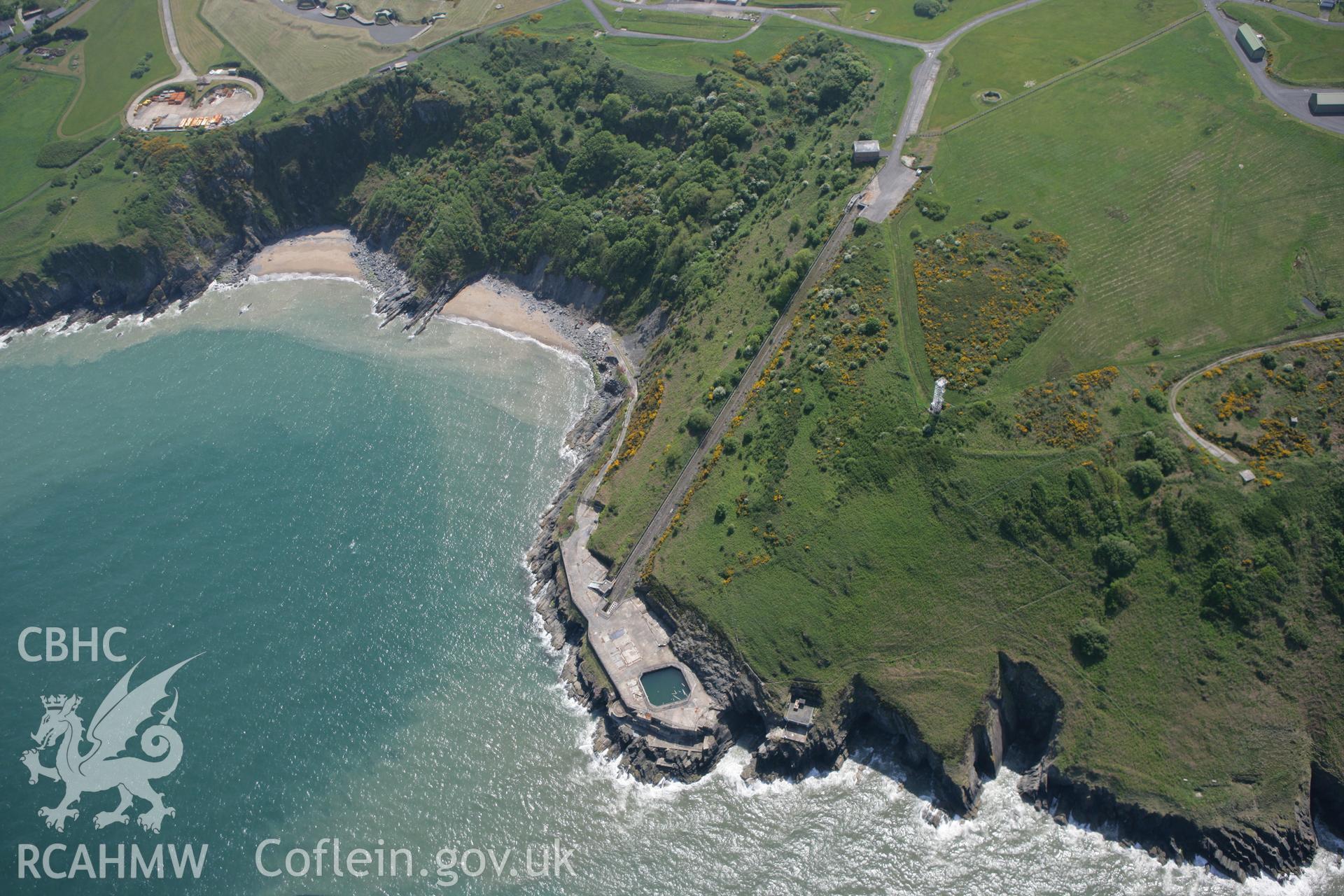 RCAHMW colour oblique photograph of DERA Aberporth range, Simulated ship firing platform. Taken by Toby Driver on 25/05/2010.