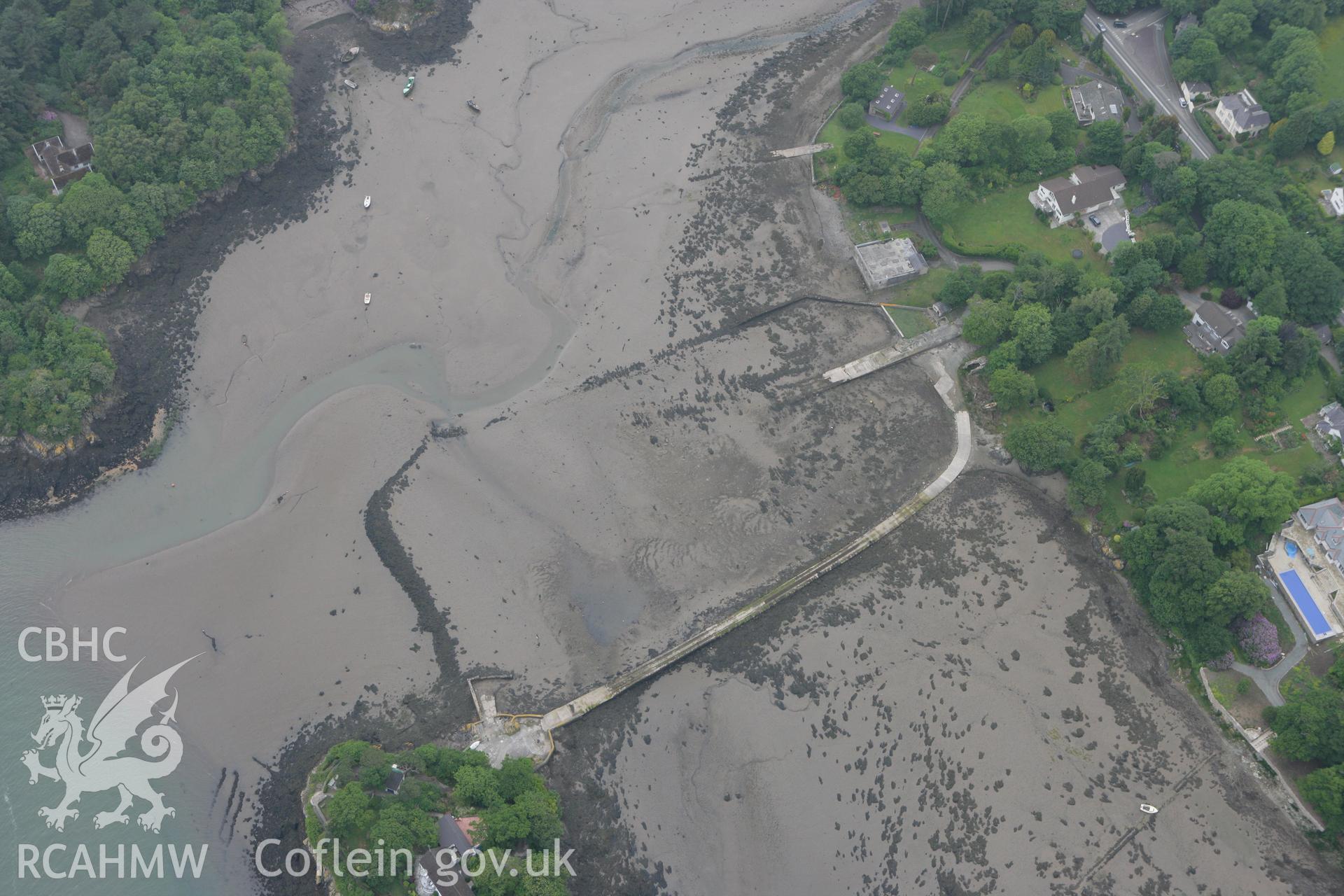 RCAHMW colour oblique photograph of Ynys y Castell, landscape at low tide. Taken by Toby Driver on 10/06/2010.
