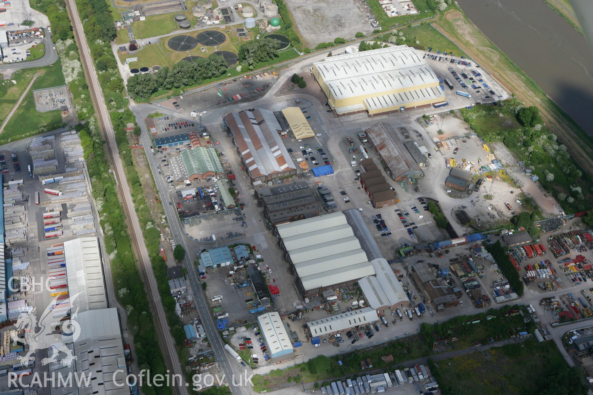 RCAHMW colour oblique photograph of Ferry Engineering Works, Queens Ferry. Taken by Toby Driver on 27/05/2010.