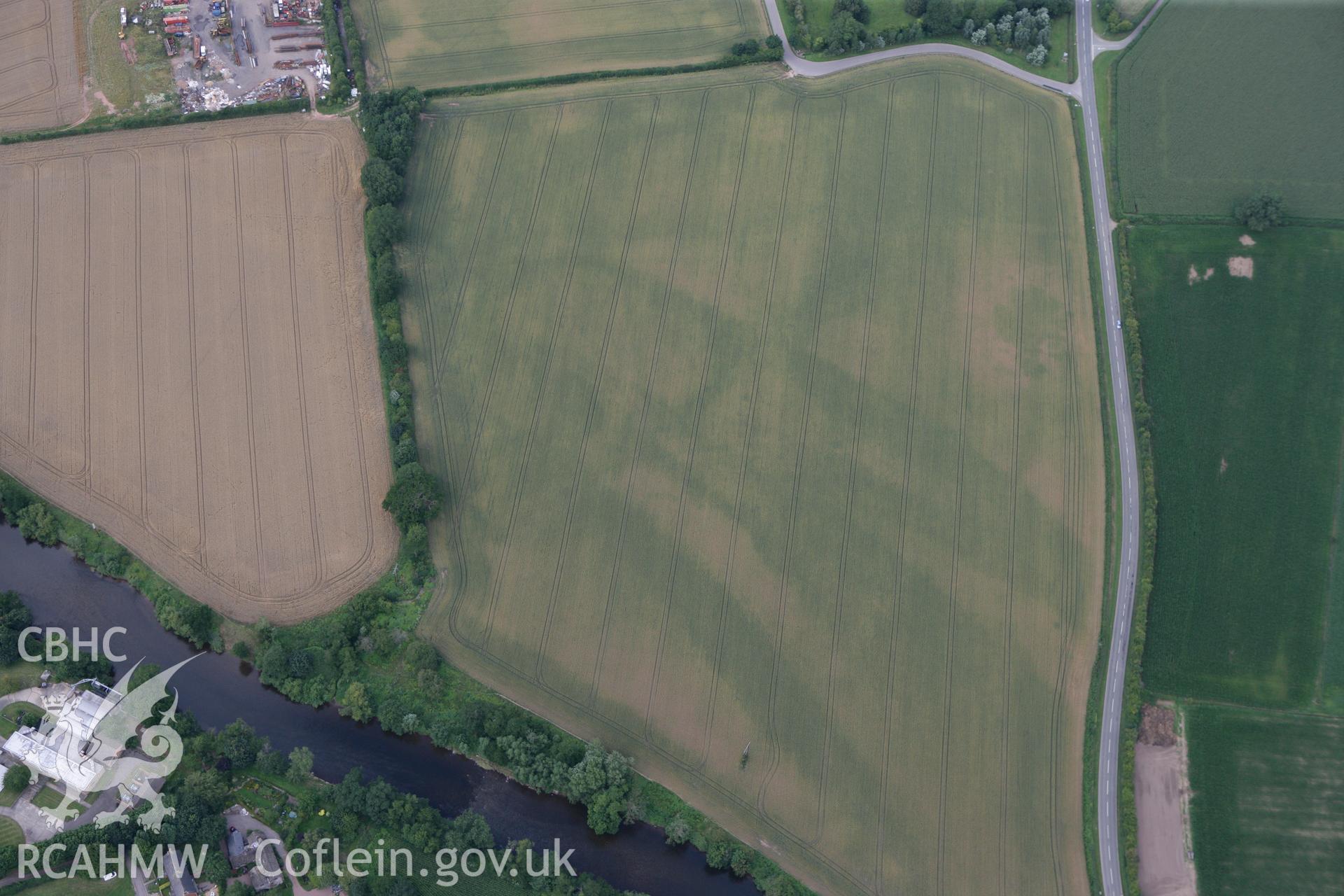 RCAHMW colour oblique photograph of Llancayo Farm Cropmark Enclosures. Taken by Toby Driver on 29/07/2010.