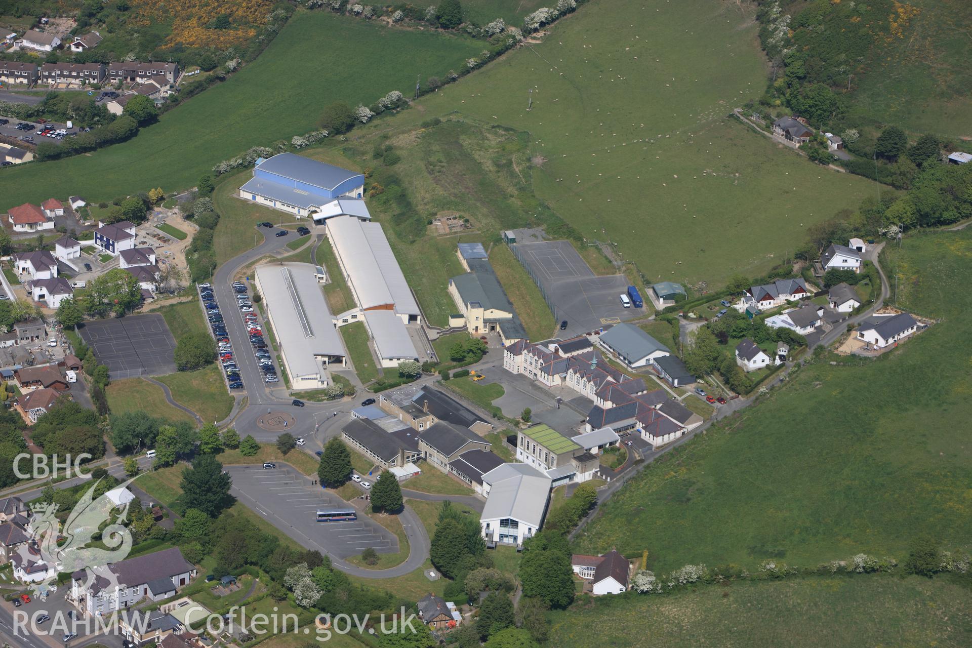 RCAHMW colour oblique photograph of Ysgol Gyfun Aberaeron. Taken by Toby Driver on 25/05/2010.