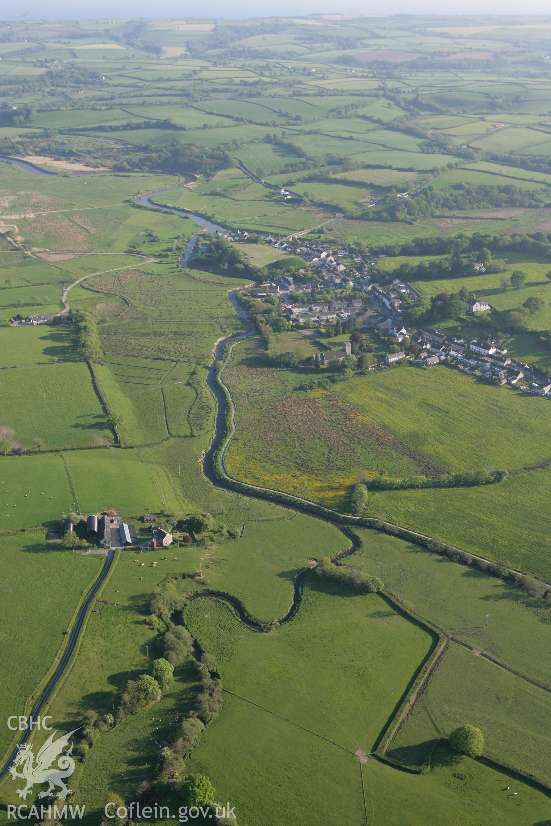 RCAHMW colour oblique photograph of St Clears Castle. Taken by Toby Driver on 24/05/2010.