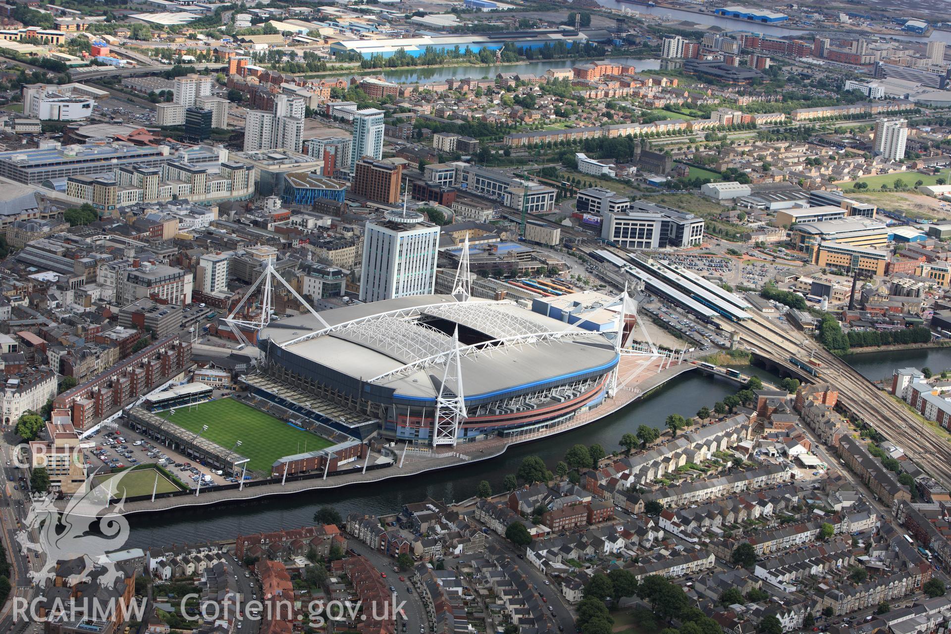 RCAHMW colour oblique photograph of Cardiff Millenium Stadium. Taken by Toby Driver on 29/07/2010.