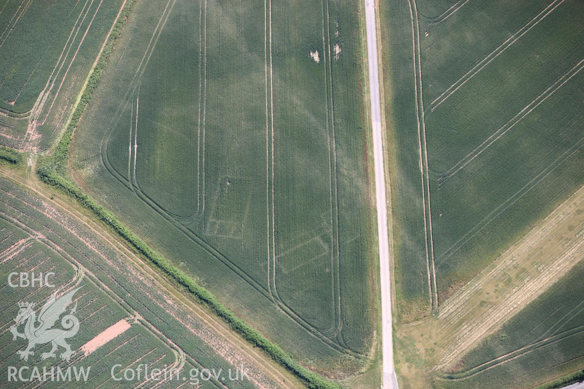 RCAHMW colour oblique photograph of Croes Carn Einion Roman Villa (Basseleg Villa). Taken by Toby Driver on 21/06/2010.