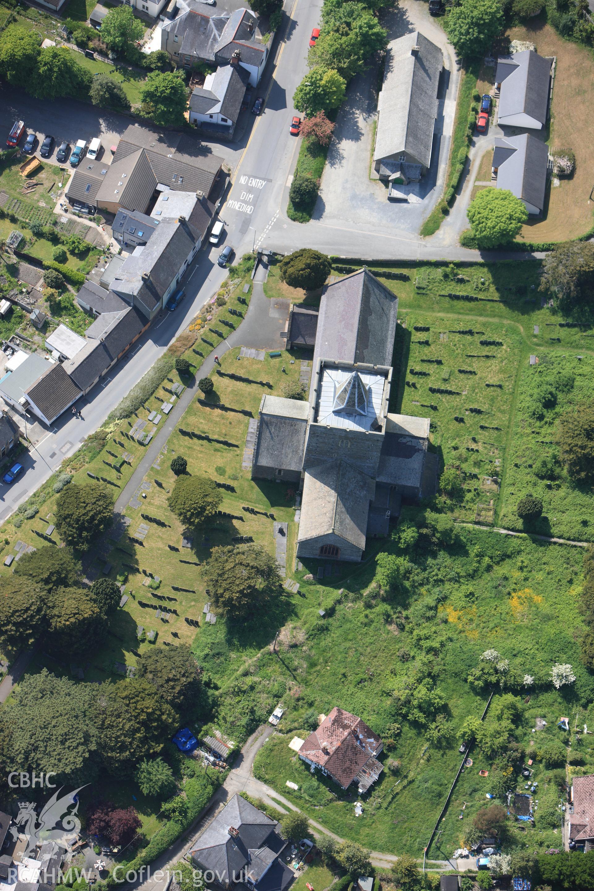 RCAHMW colour oblique photograph of St. Padarn's Church, Llanbadarn Fawr. Taken by Toby Driver on 25/05/2010.