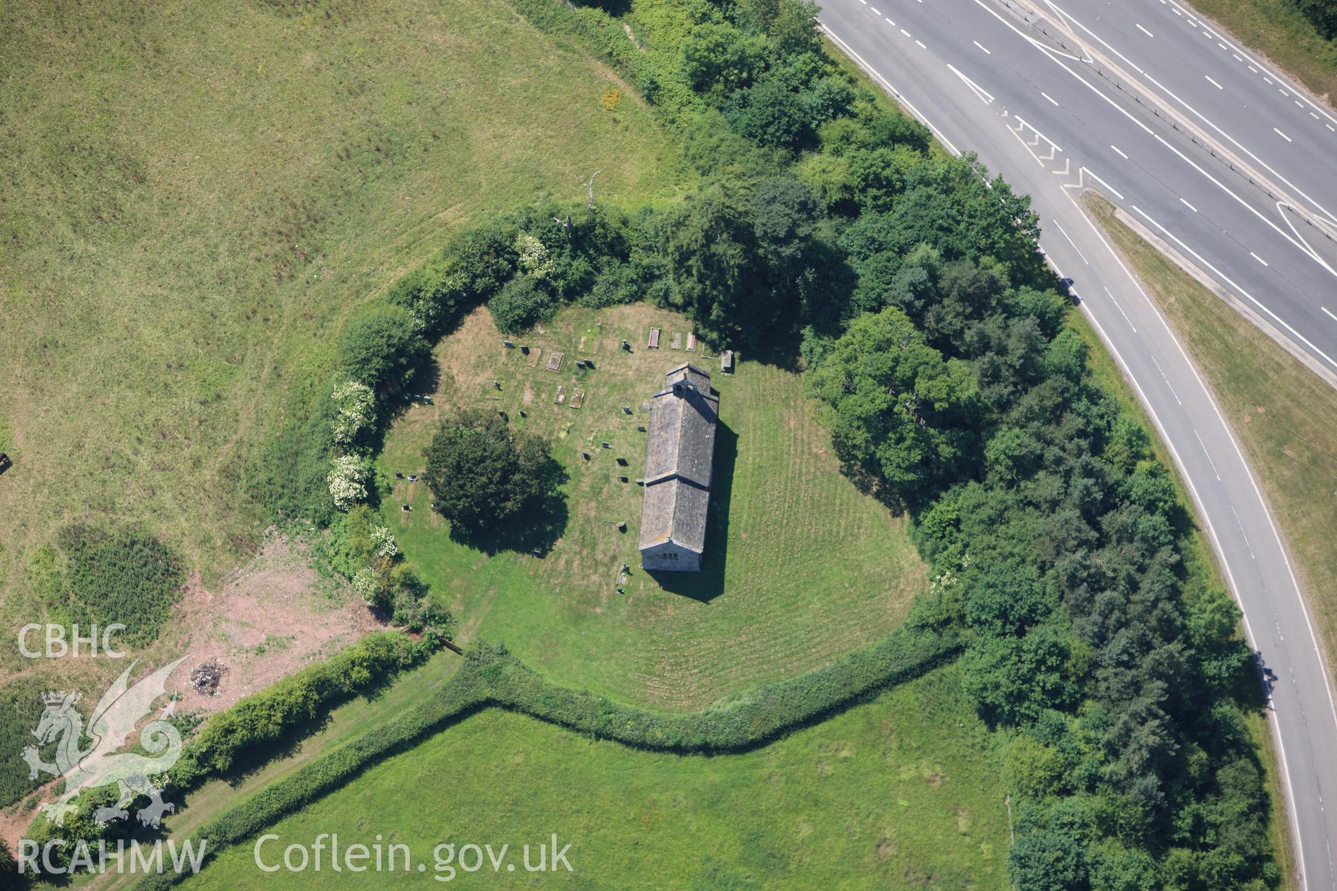 RCAHMW colour oblique photograph of St Cyfyw's Church, Llangeview. Taken by Toby Driver on 21/06/2010.