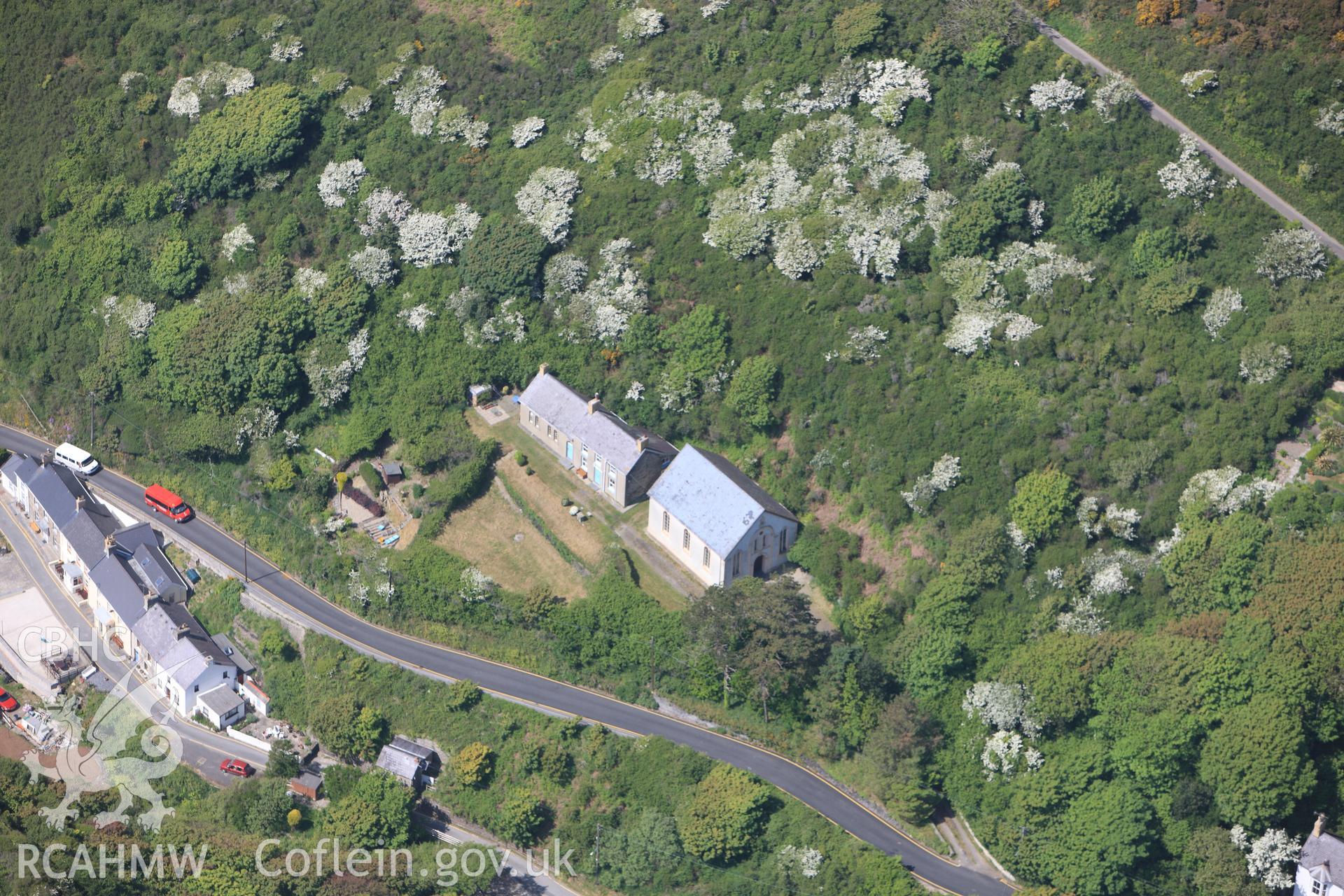 RCAHMW colour oblique photograph of Bodwenog Independent Chapel, Llangrannog. Taken by Toby Driver on 25/05/2010.