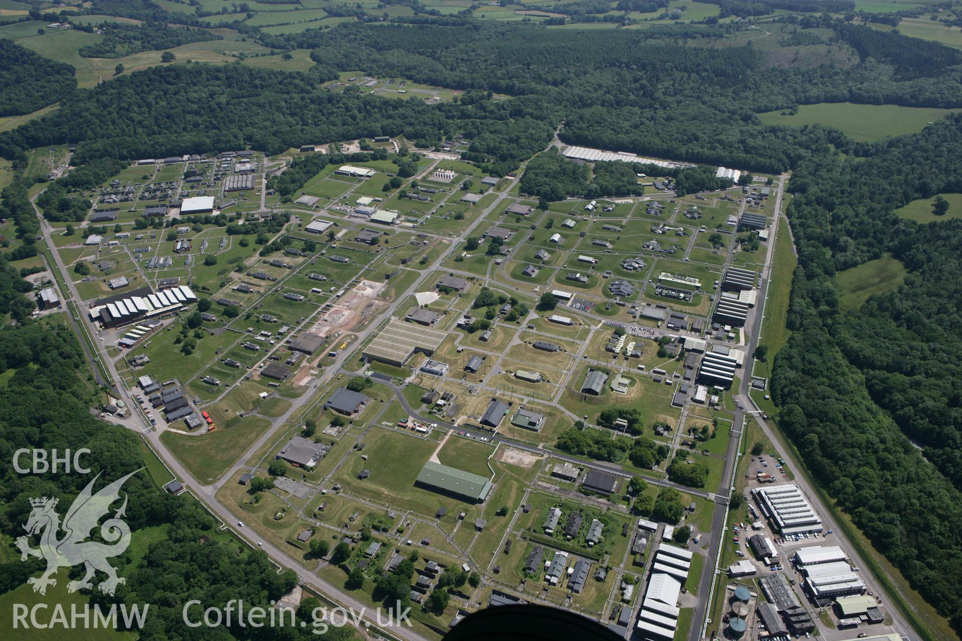RCAHMW colour oblique photograph of Glascoed Royal Ordnance Factory. Taken by Toby Driver on 21/06/2010.