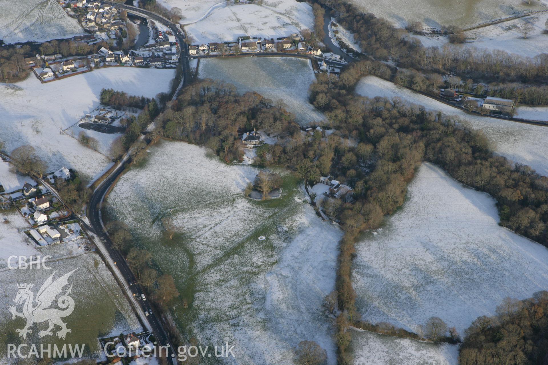 RCAHMW colour oblique photograph of Aberllolwyn garden, Llanfarian, showing garden earthworks. Taken by Toby Driver on 02/12/2010.