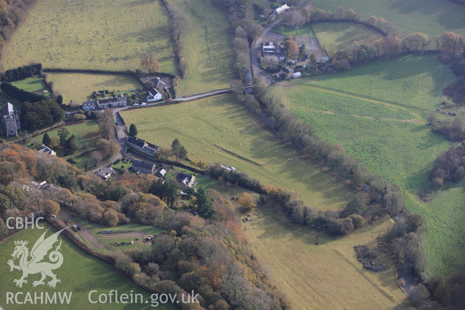 RCAHMW colour oblique photograph of Earthworks at Pwll-y-Botel, Nevern. Taken by Toby Driver on 16/11/2010.