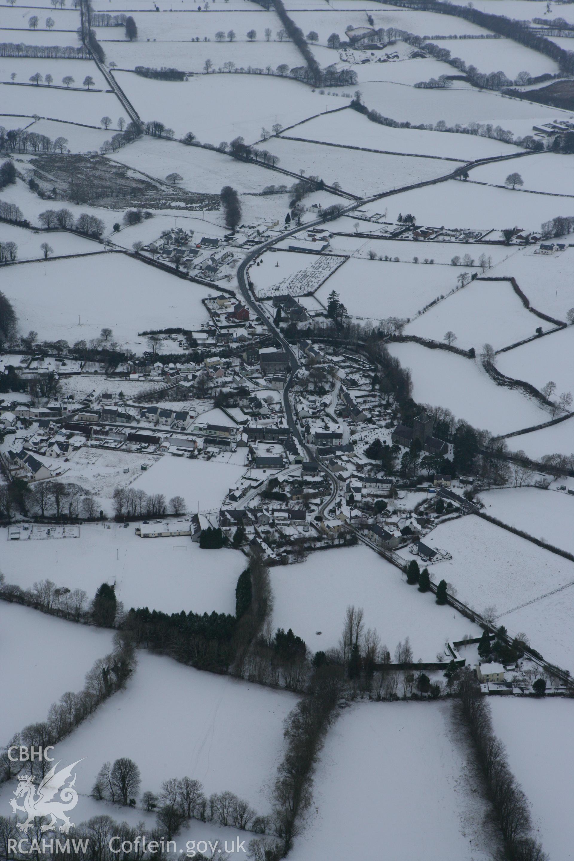 RCAHMW colour oblique photograph of Llanddewi Brefi village. Taken by Toby Driver on 02/12/2010.