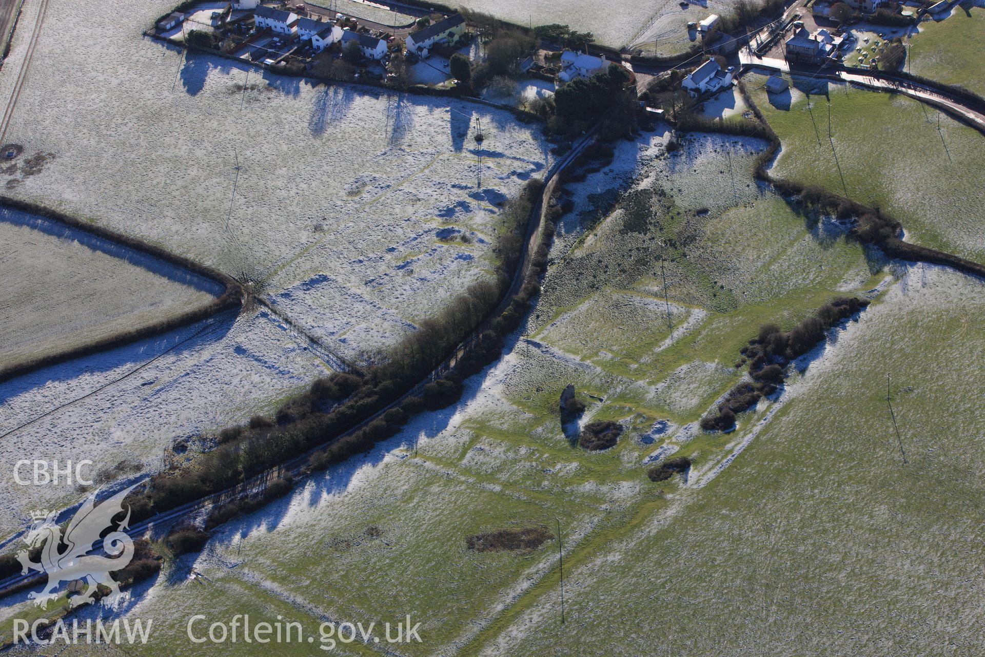 RCAHMW colour oblique photograph of Marcross, grange earthworks, with frost. Taken by Toby Driver on 08/12/2010.