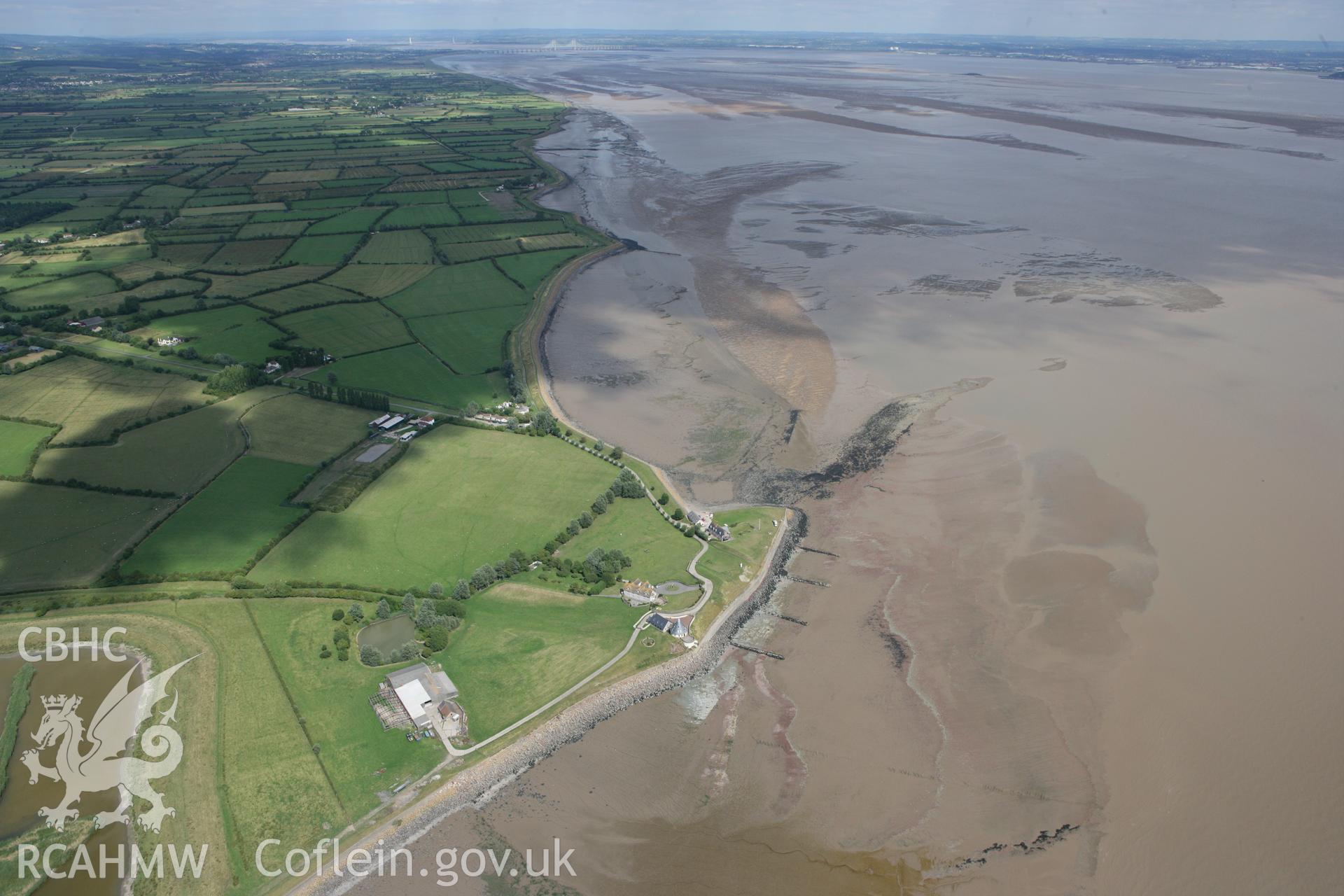 RCAHMW colour oblique photograph of Goldcliff Point Intertidal Structure, from the west. Taken by Toby Driver on 29/07/2010.