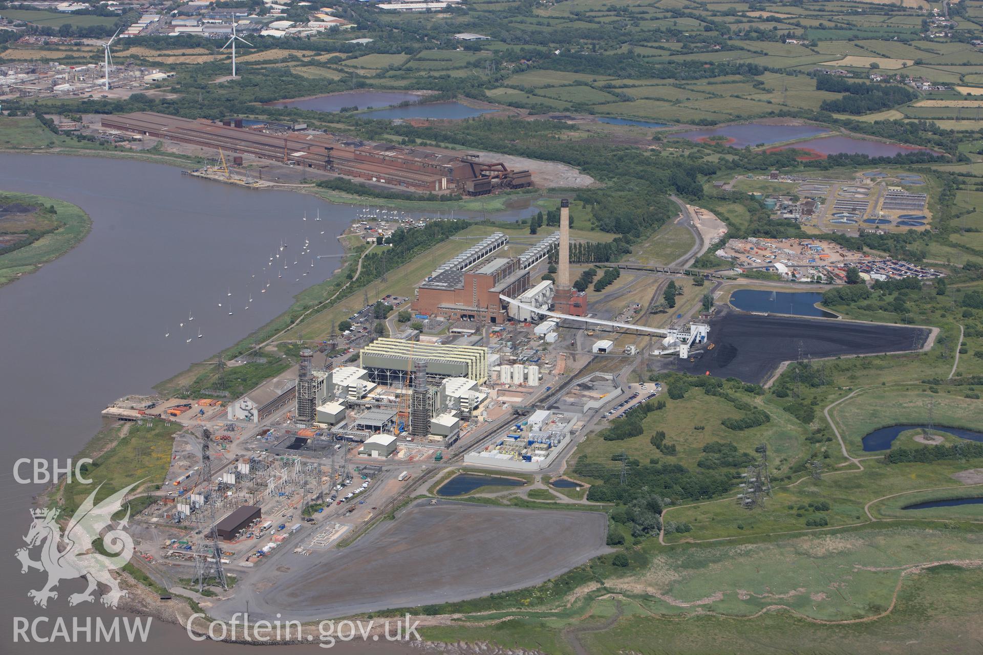 RCAHMW colour oblique photograph of Newport Coal Fired Power Station, mouth of the River Usk. Taken by Toby Driver on 21/06/2010.