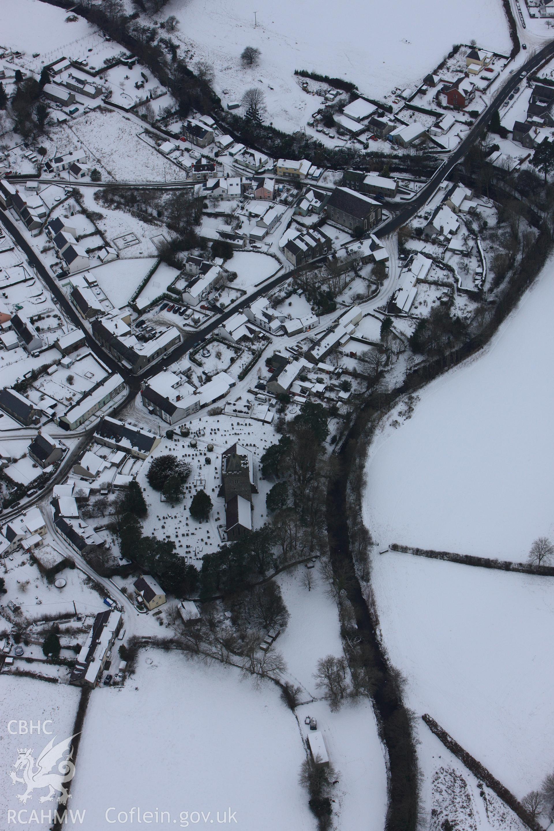 RCAHMW colour oblique photograph of Llanddewi Brefi village. Taken by Toby Driver on 02/12/2010.