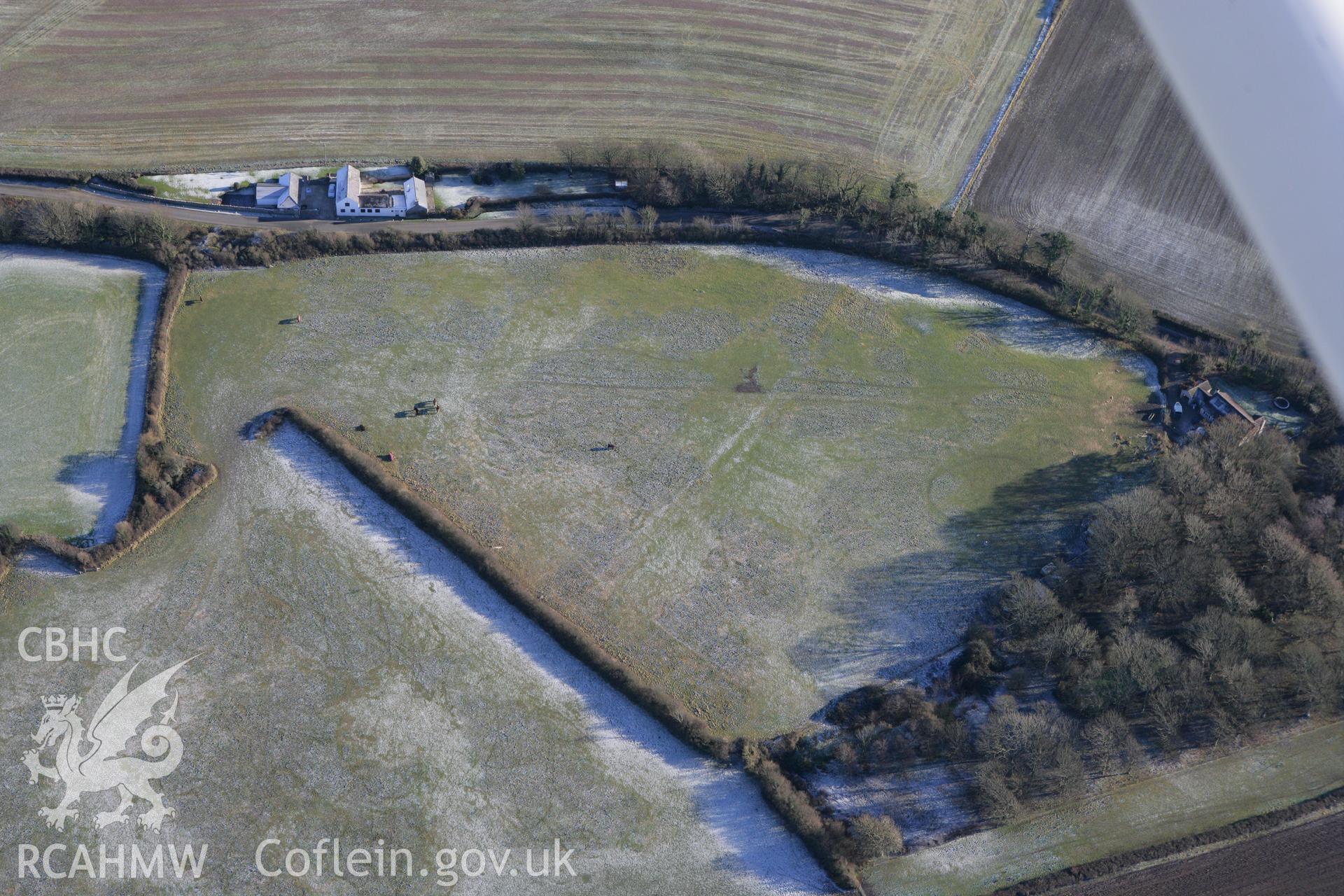 RCAHMW colour oblique photograph of St Donats, lines of former field boundaries, east of St. Donat's windmill. Taken by Toby Driver on 08/12/2010.