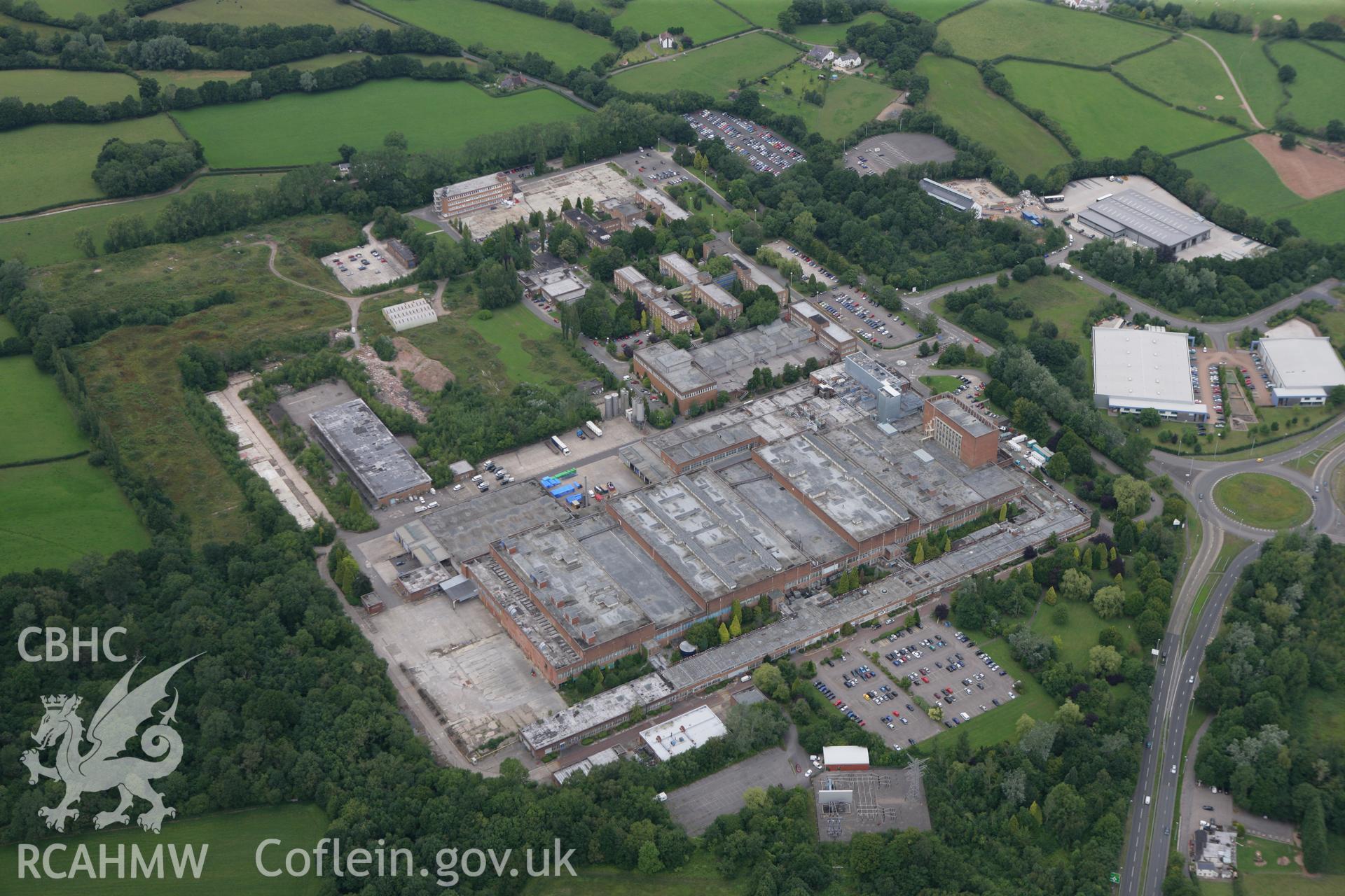 RCAHMW colour oblique photograph of British Nylon Spinners Factory, now the Dupont Factory, Mamhilad, Pontypool. Taken by Toby Driver on 29/07/2010.
