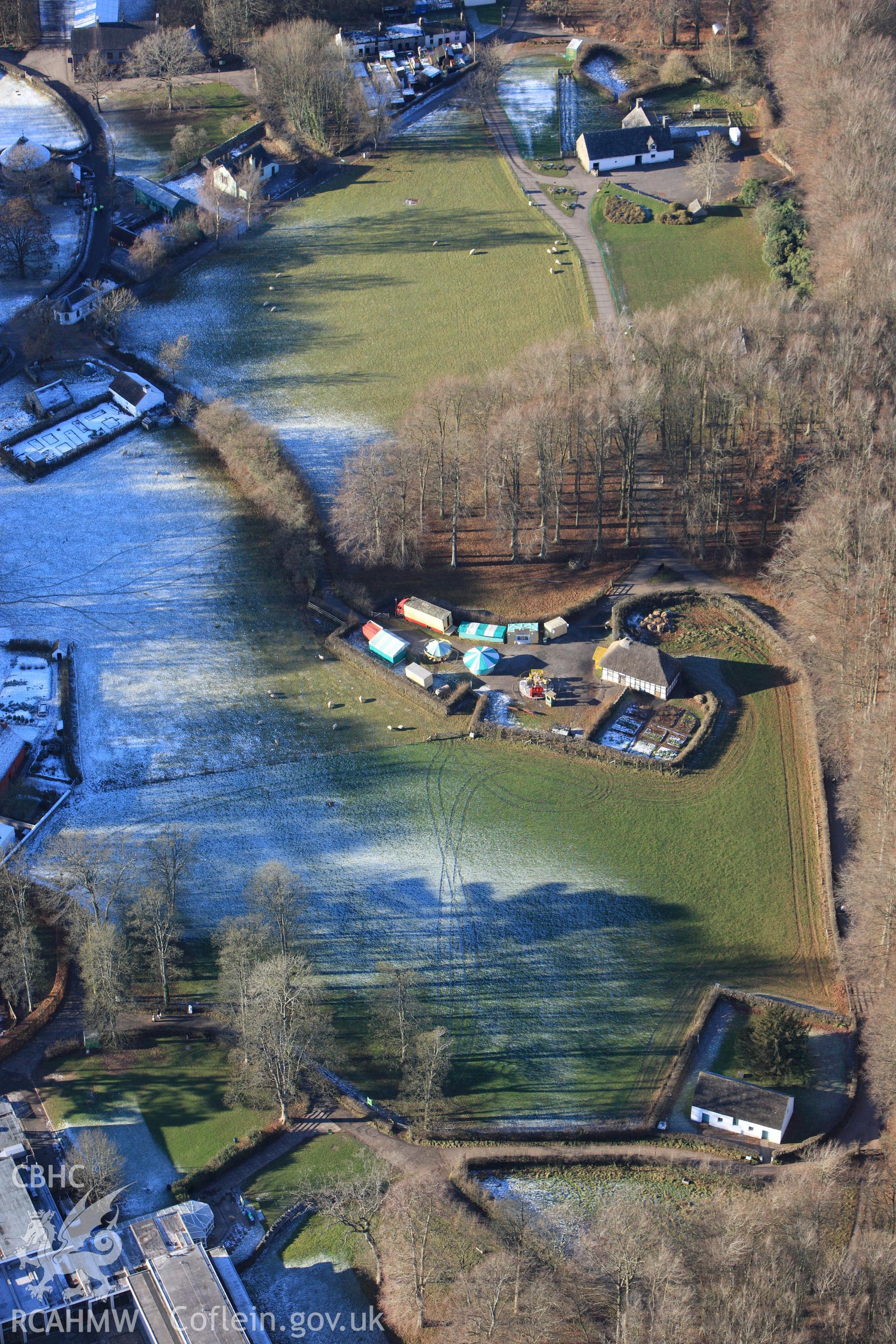 RCAHMW colour oblique photograph of Museum of Welsh Life, St Fagans. Taken by Toby Driver on 08/12/2010.