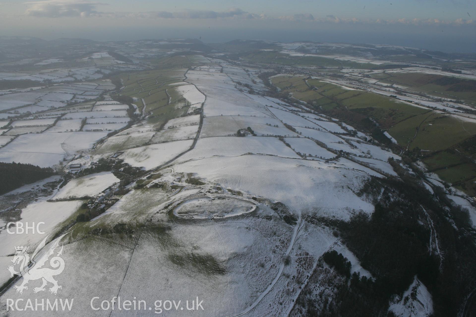 RCAHMW colour oblique photograph of Darren Camp, landscape from the east. Taken by Toby Driver on 02/12/2010.