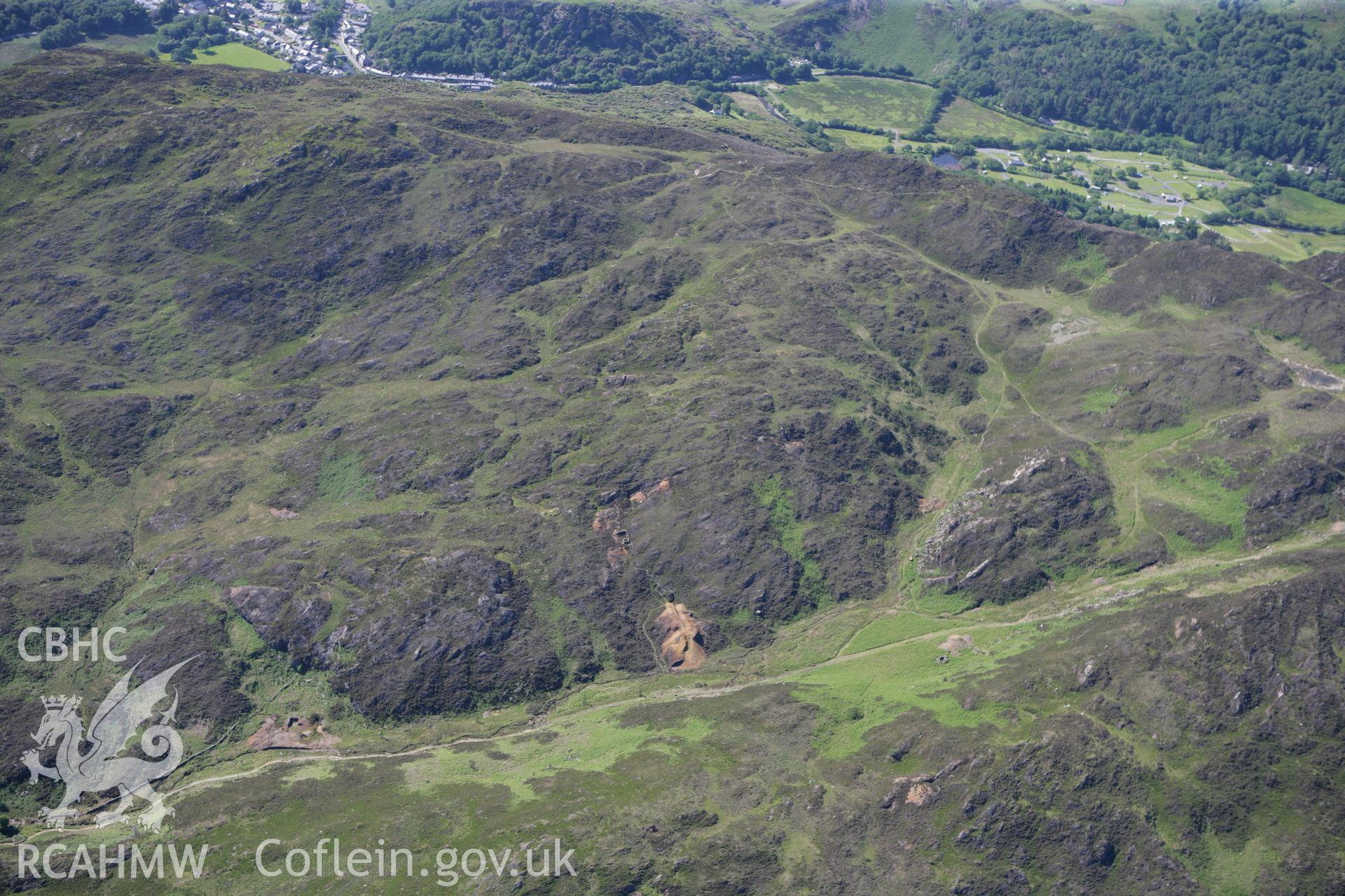 RCAHMW colour oblique photograph of Cwm Bychan Copper Mines, Beddgelert. Taken by Toby Driver on 16/06/2010.