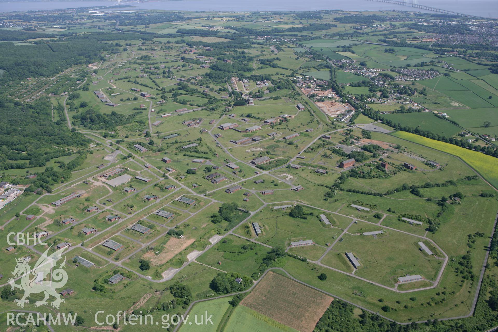 RCAHMW colour oblique photograph of Caerwent Royal Navy Propellant Factory. Taken by Toby Driver on 21/06/2010.
