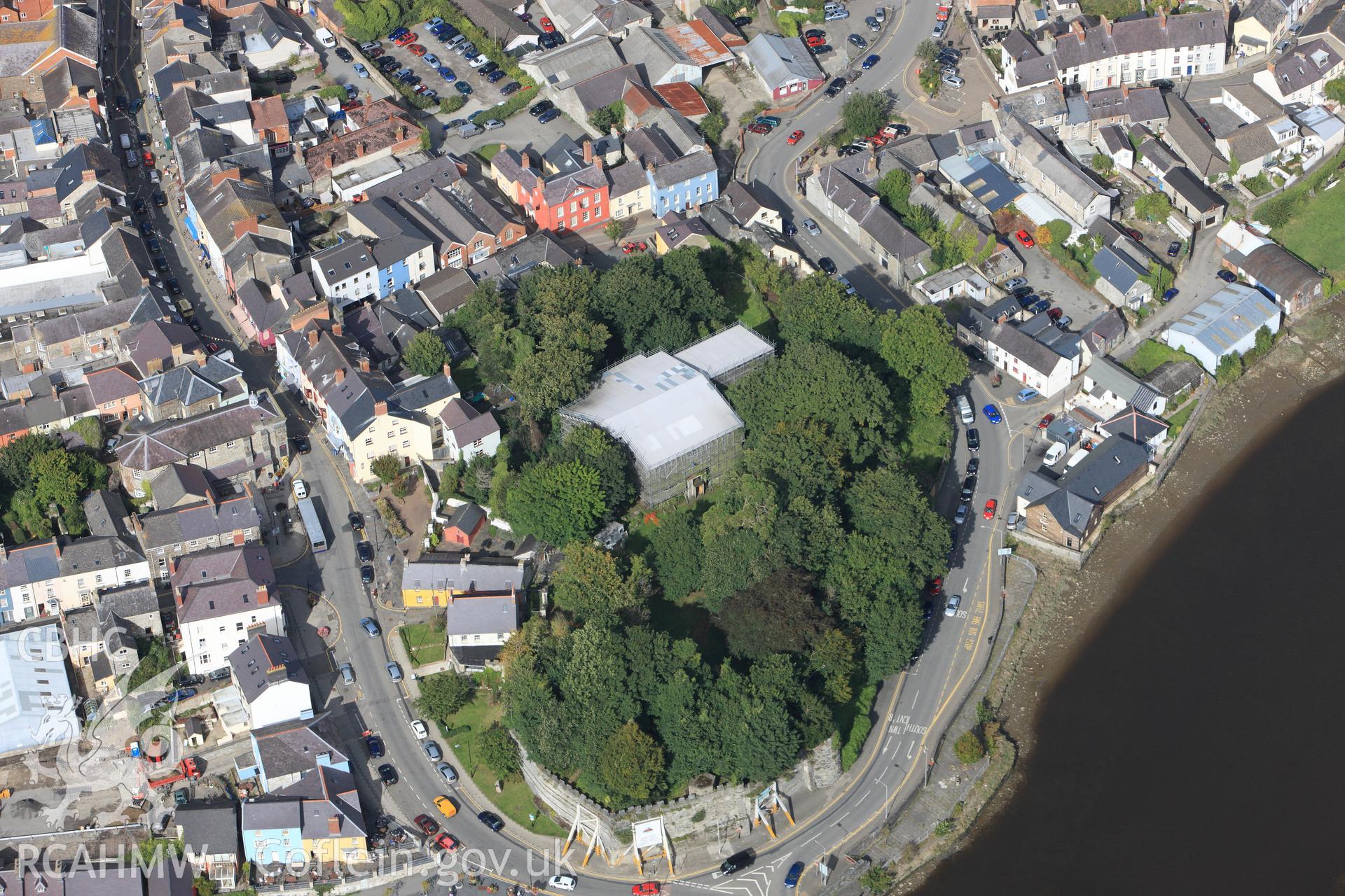 RCAHMW colour oblique photograph of Cardigan castle. Taken by Toby Driver on 09/09/2010.