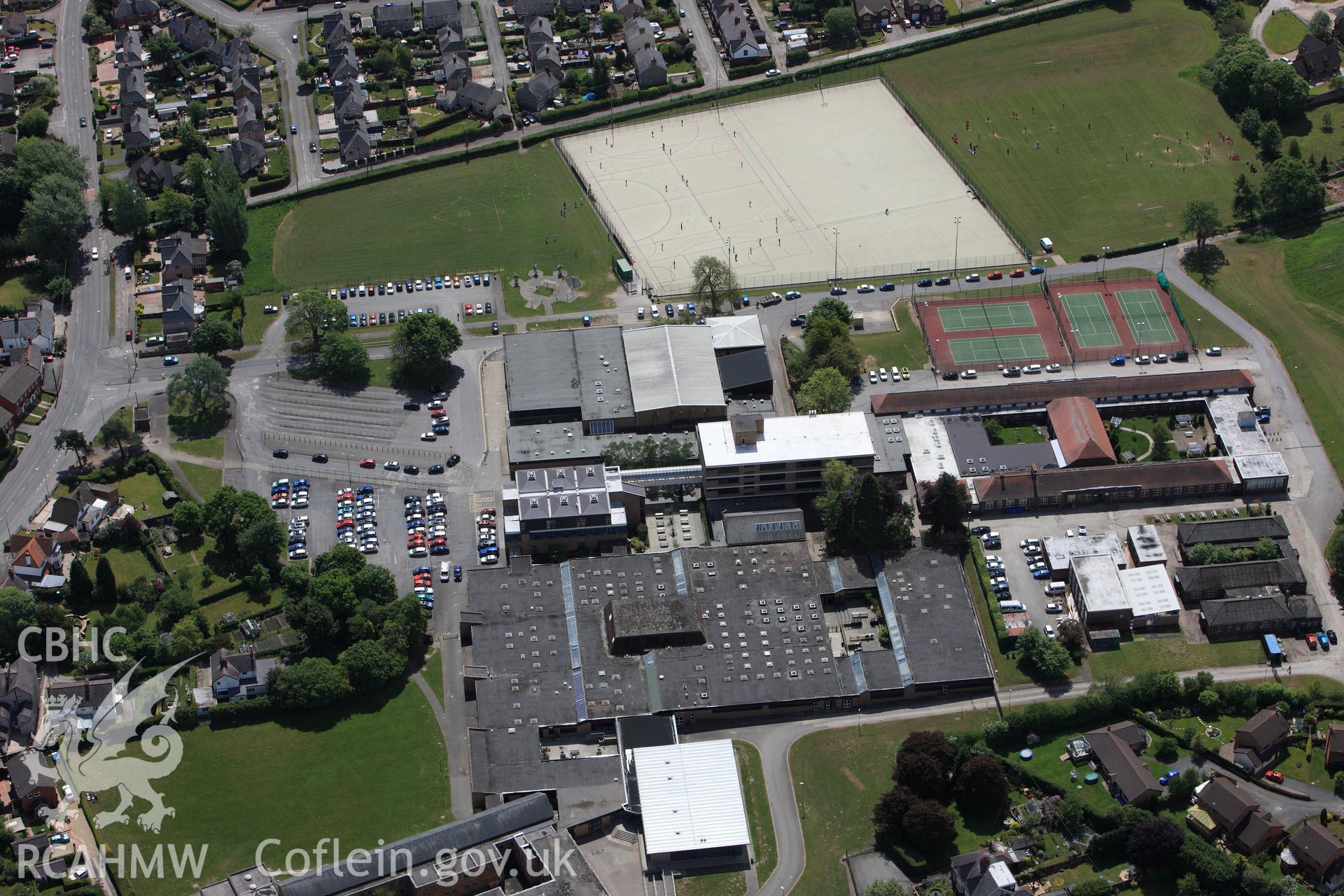 RCAHMW colour oblique photograph of Alun Secondary School, Mold. Taken by Toby Driver on 27/05/2010.