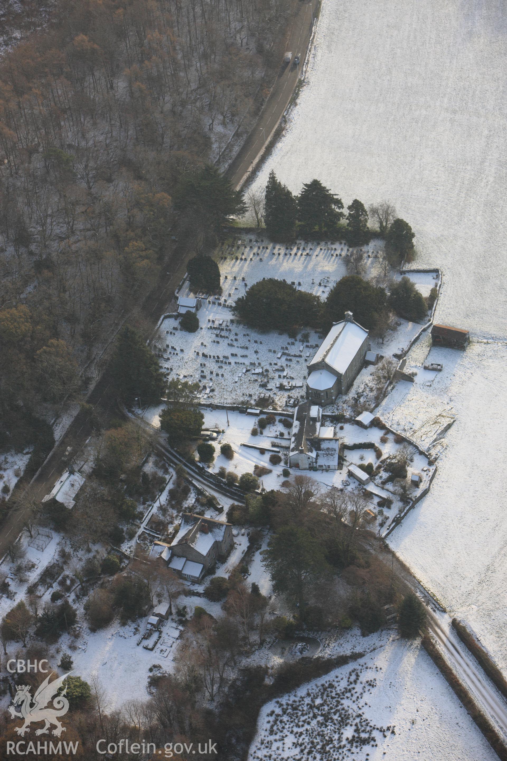 RCAHMW colour oblique photograph of St Michaels Church, Eglwysfach. Taken by Toby Driver on 02/12/2010.